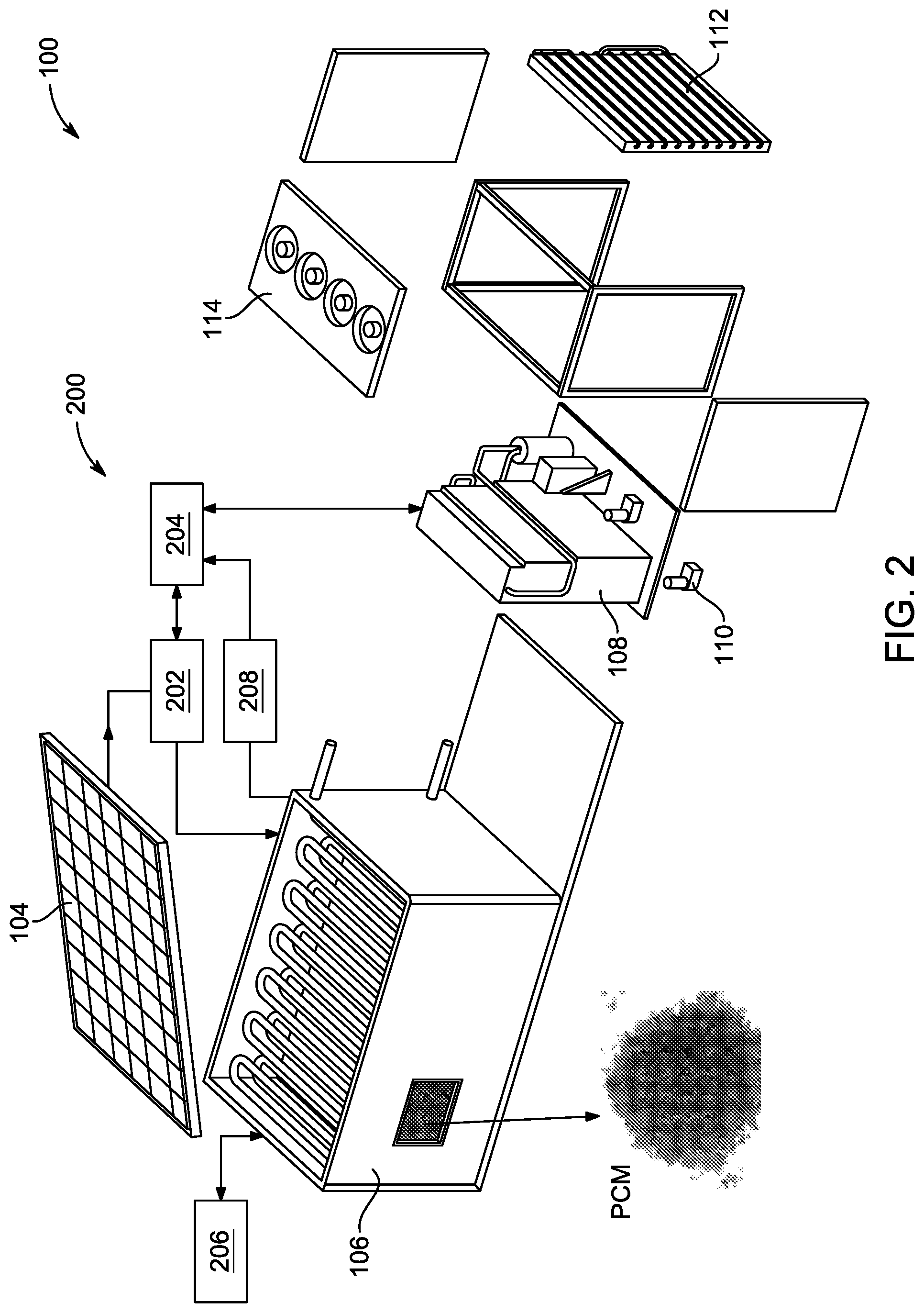 Patent US12092360 Figure 2 – Solar photovoltaic powered phase change material thermal energy storage system