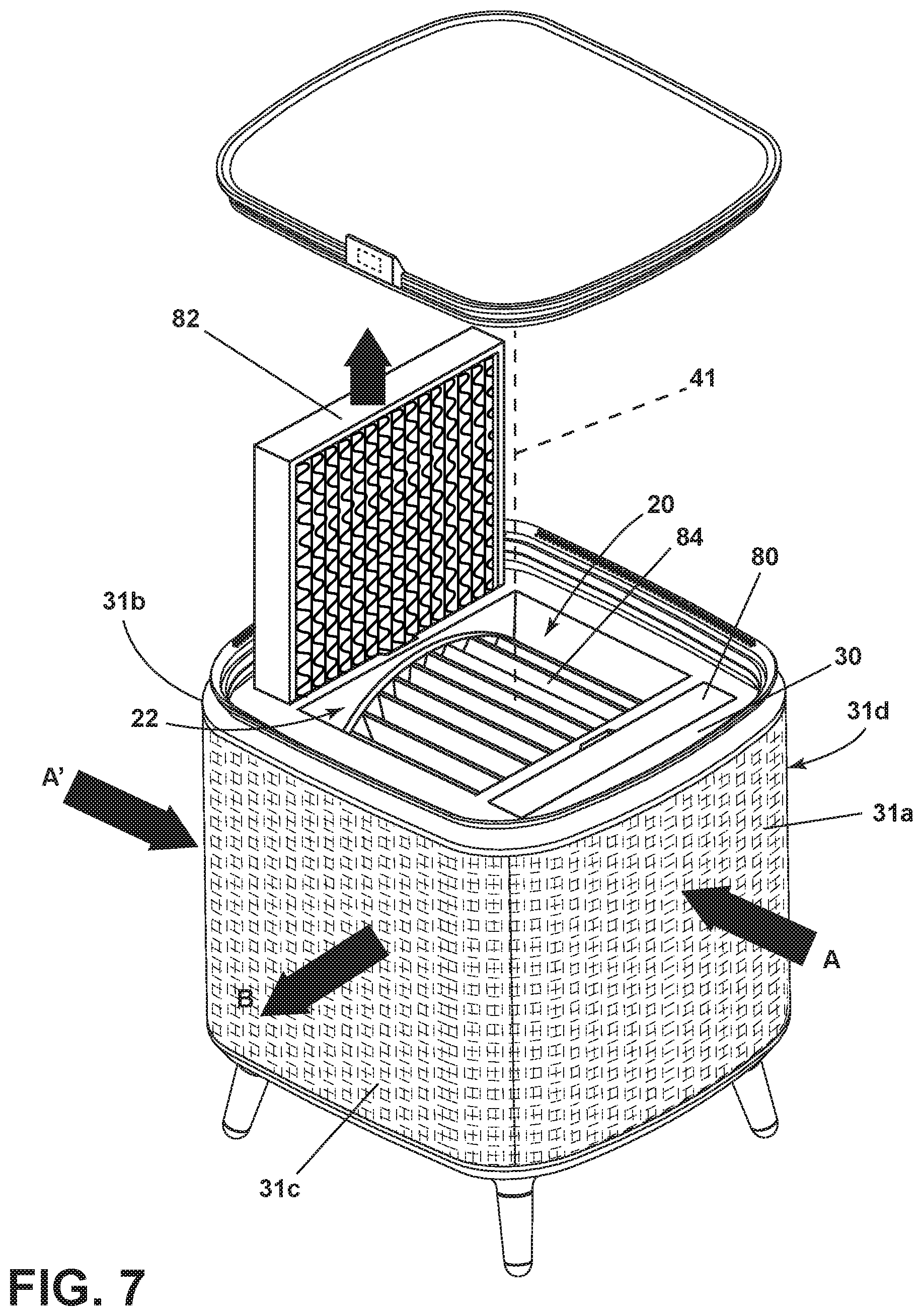 Patent US12092363 Figure 7 – Air purifier in a furniture article
