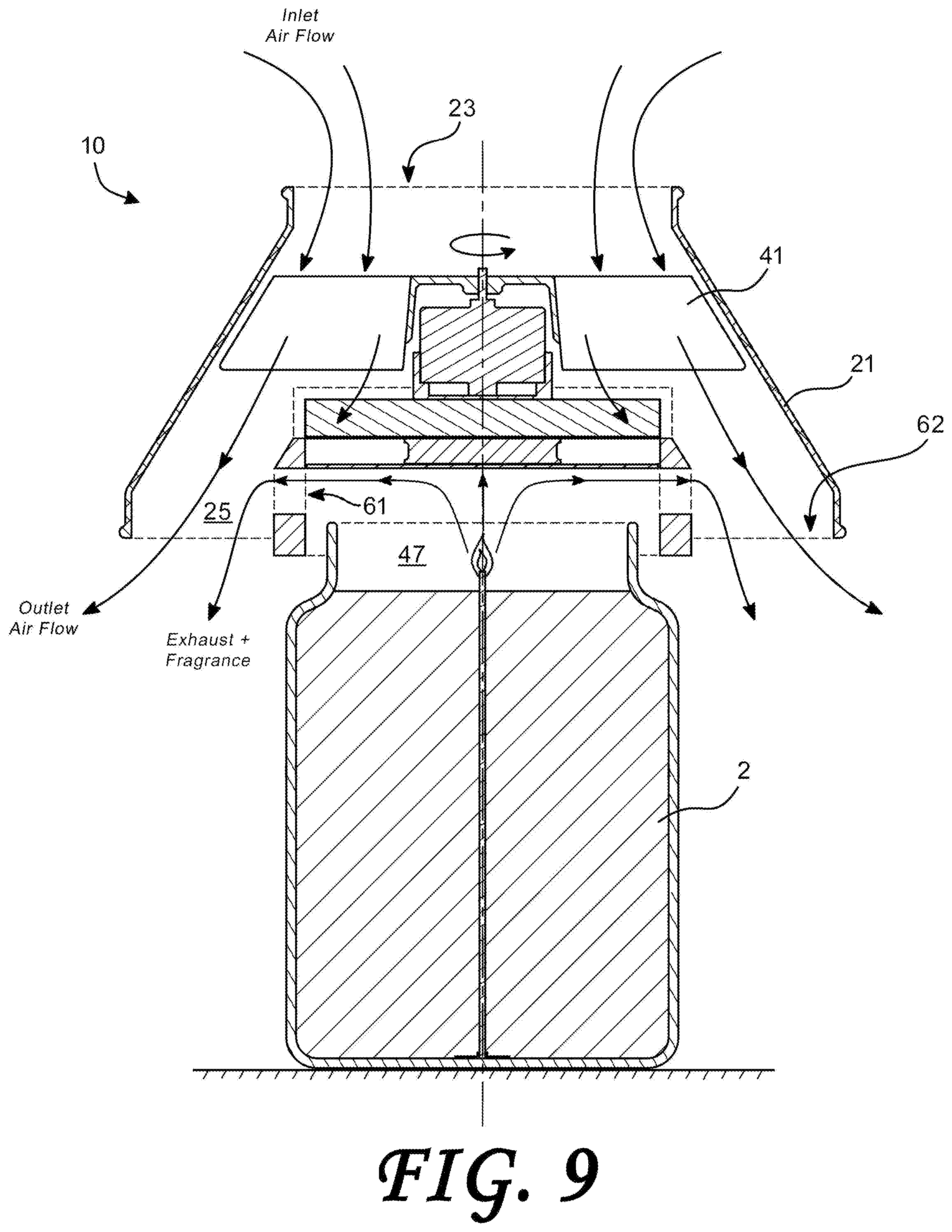 Patent US12092368 Figure 9 – Air treatment apparatus having a thermoelectric generator for controlling air flow and scent dispersion
