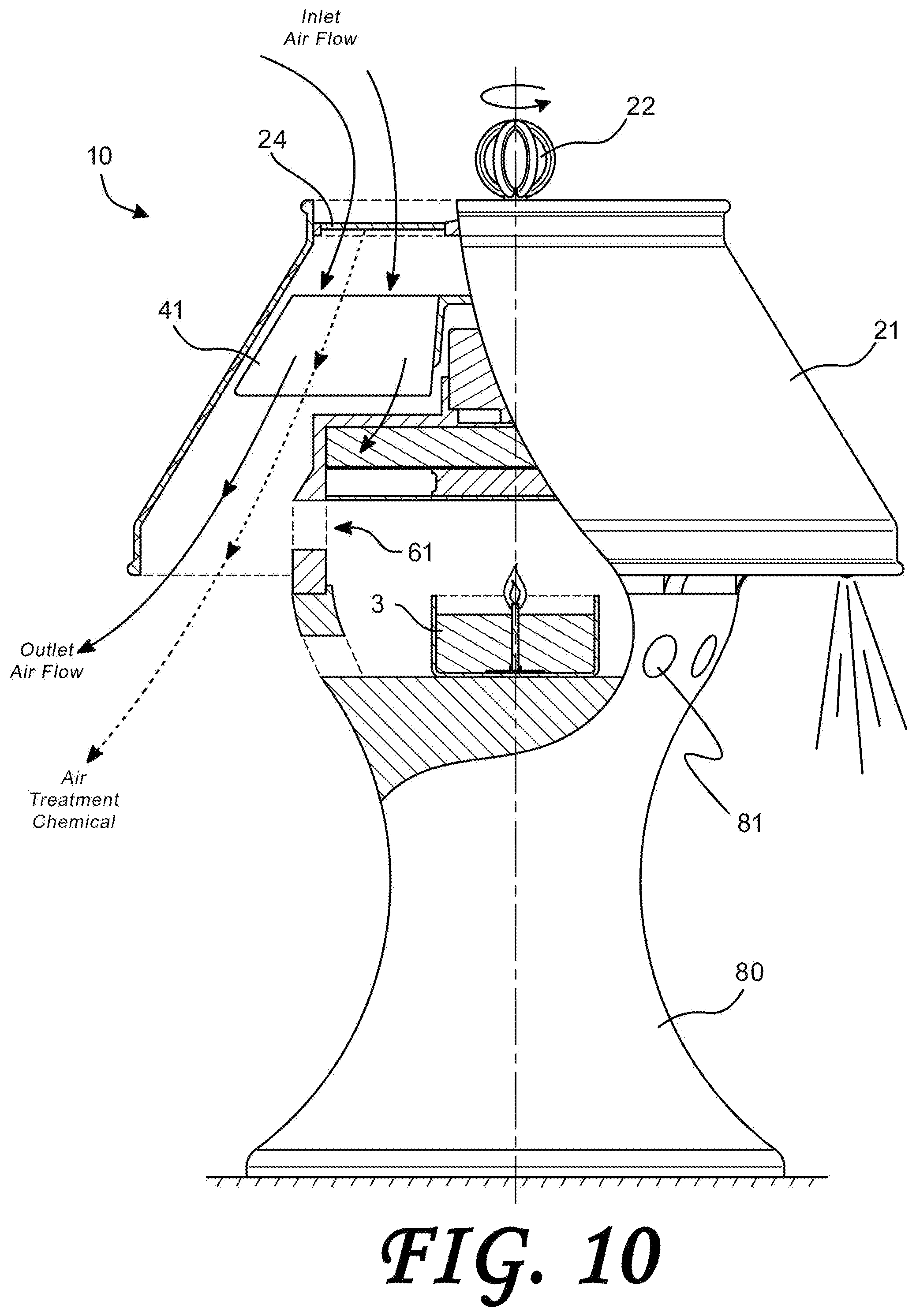 Patent US12092368 Figure 10 – Air treatment apparatus having a thermoelectric generator for controlling air flow and scent dispersion