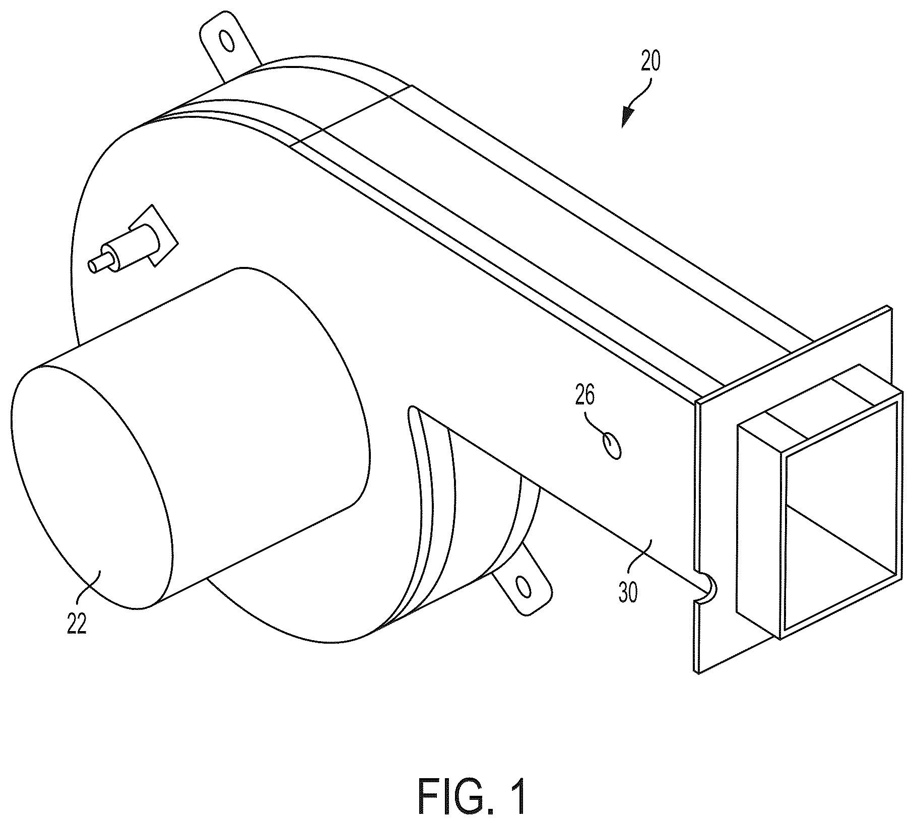 Patent US12092369 Figure 1 – Combustion air blower with embossed housing