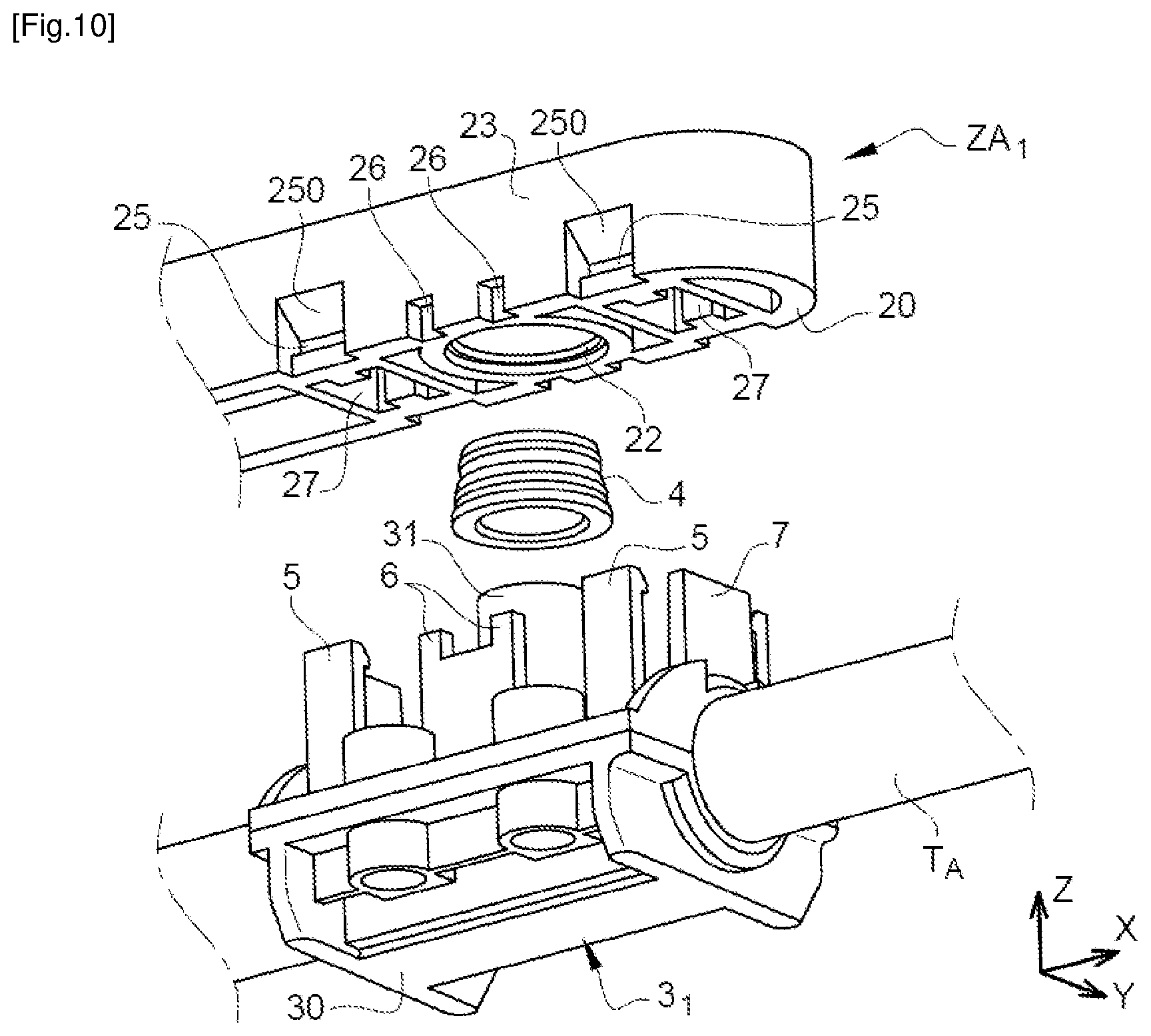 Patent US12092372 Figure 10 – Installation comprising a connector for the fluid connection of a heat exchanger of at least one hybrid solar panel