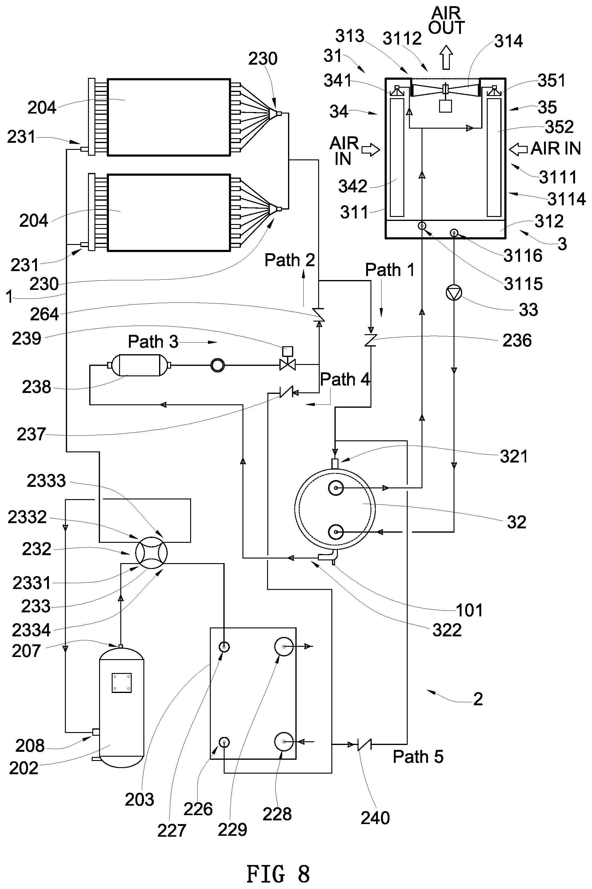Patent US12092375 Figure 5 – Central air conditioning and heat pump system with cooling arrangement