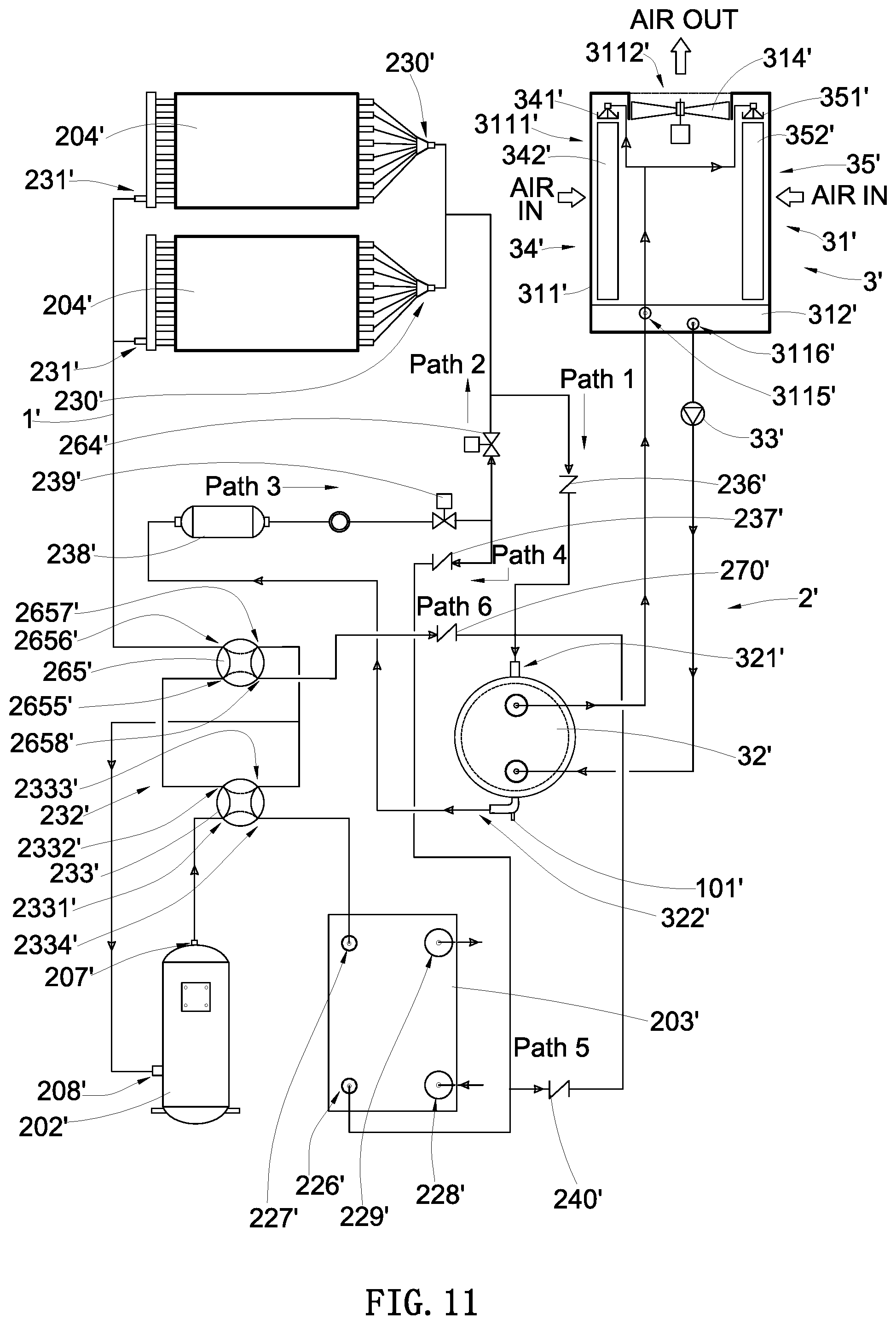 Patent US12092375 Figure 7 – Central air conditioning and heat pump system with cooling arrangement
