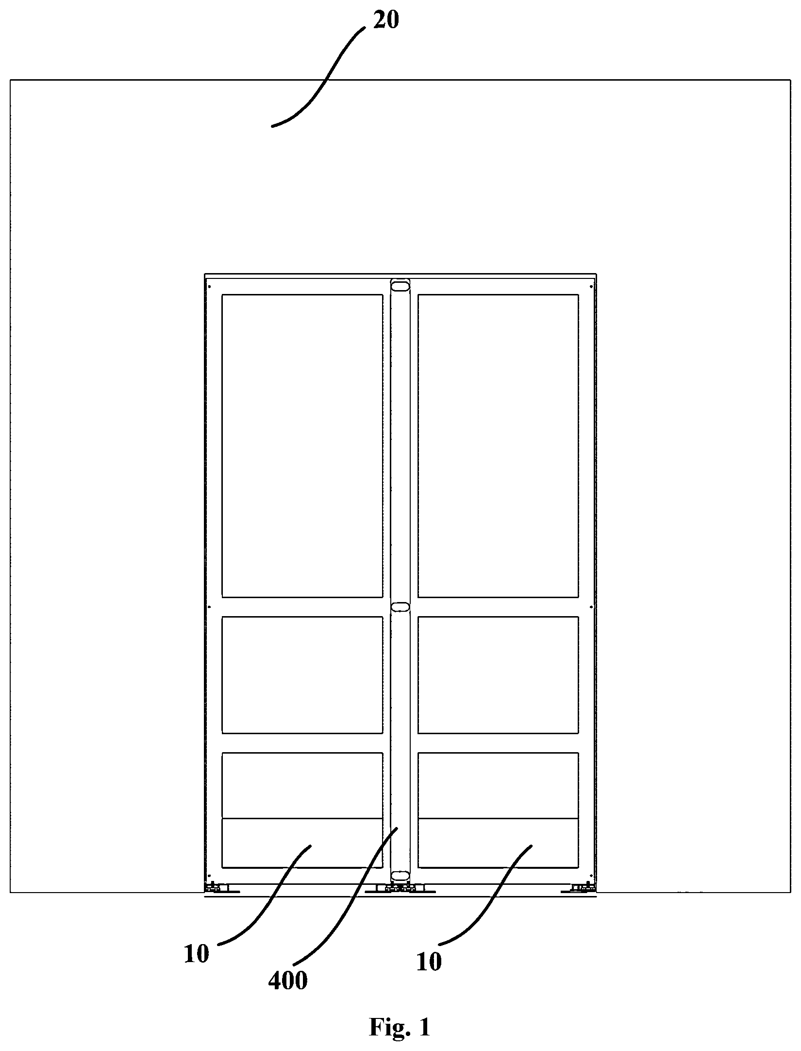 Patent US12092389 Figure 1 – Built-in refrigerator and installation device and auxiliary installation assembly therefor