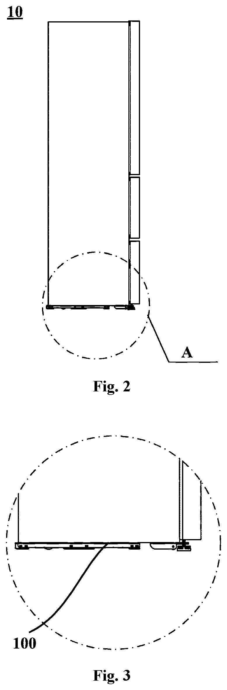 Patent US12092389 Figure 2 – Built-in refrigerator and installation device and auxiliary installation assembly therefor