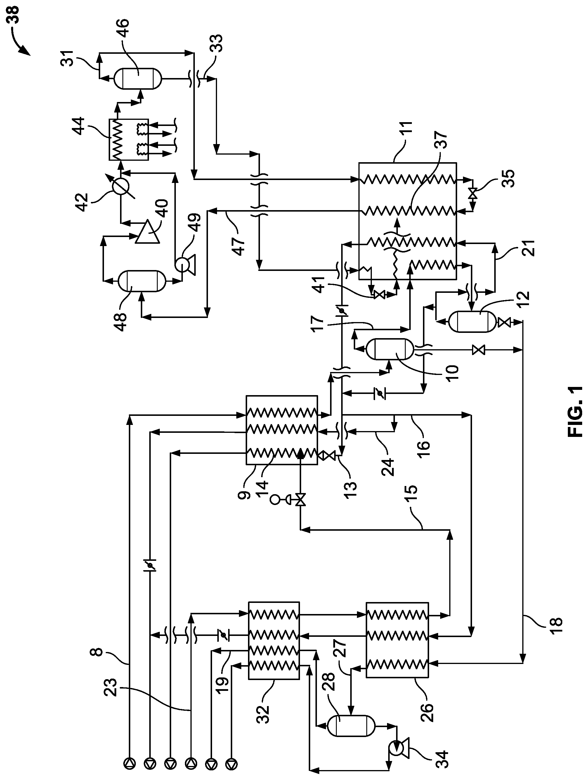Patent US12092392 Figure 1 – Dehydrogenation separation unit with mixed refrigerant cooling