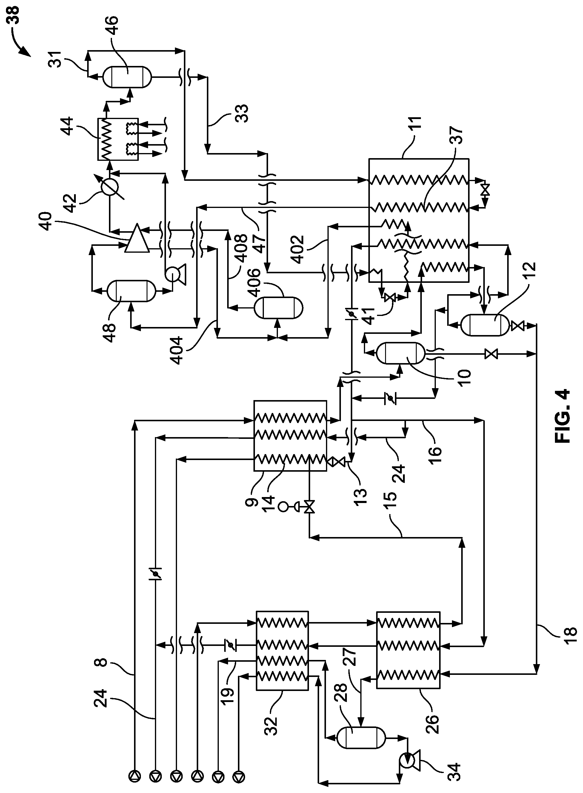 Patent US12092392 Figure 4 – Dehydrogenation separation unit with mixed refrigerant cooling