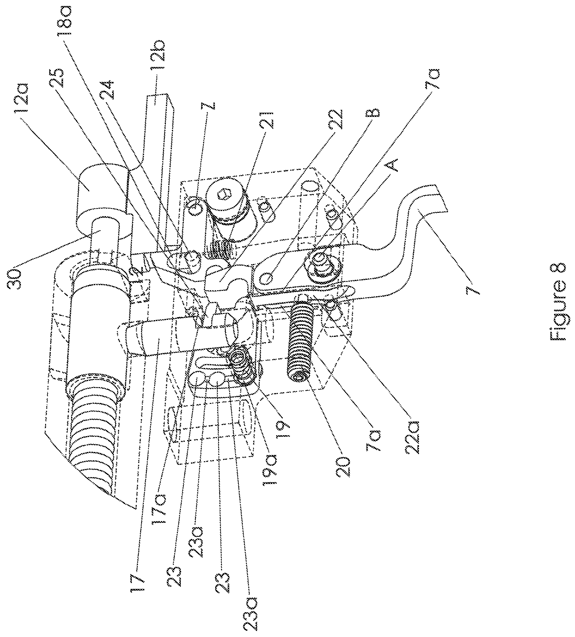 Patent US12092409 Figure 8 – Trigger mechanism for a rifle