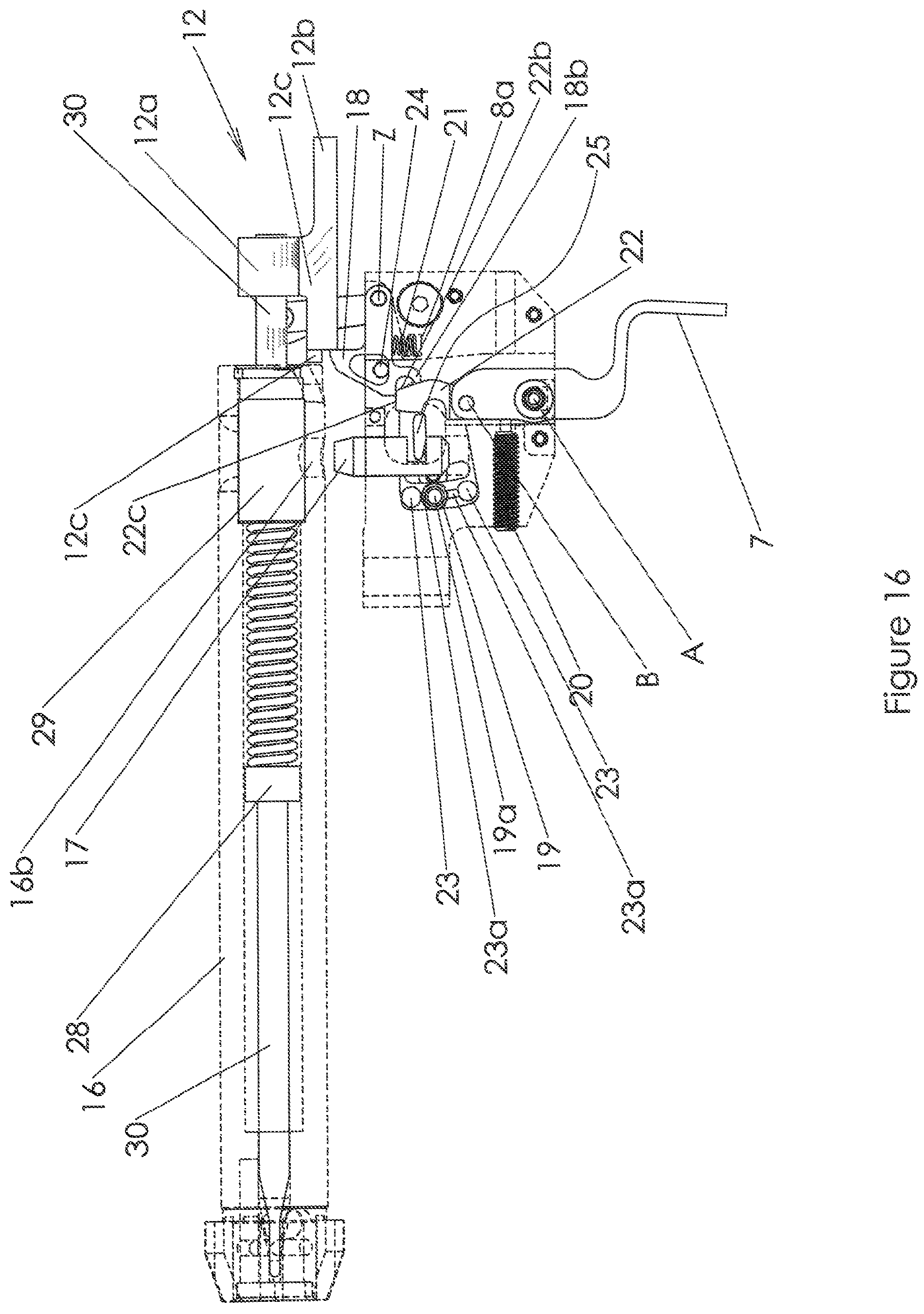 Patent US12092409 Figure 16 – Trigger mechanism for a rifle