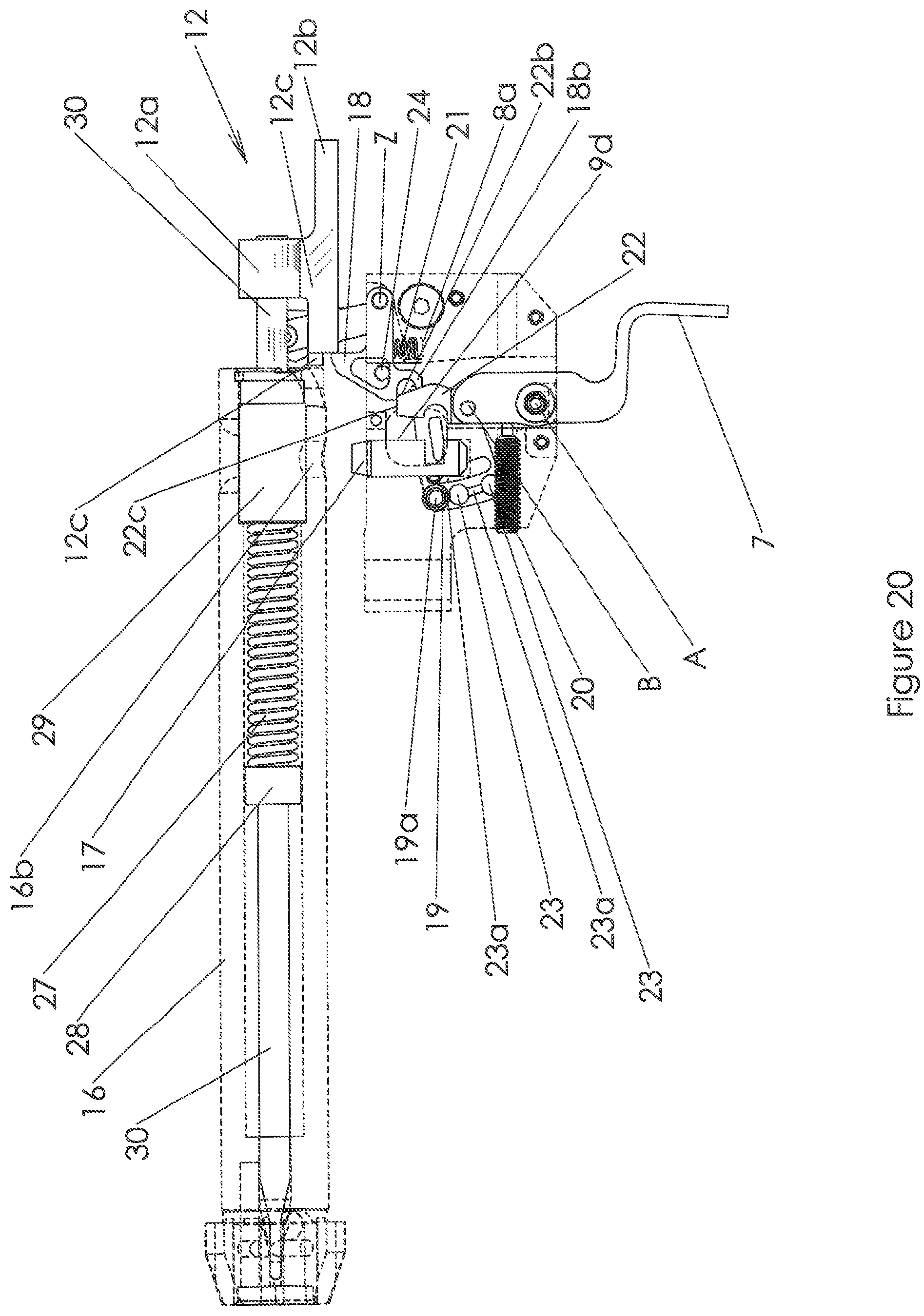 Patent US12092409 Figure 20 – Trigger mechanism for a rifle