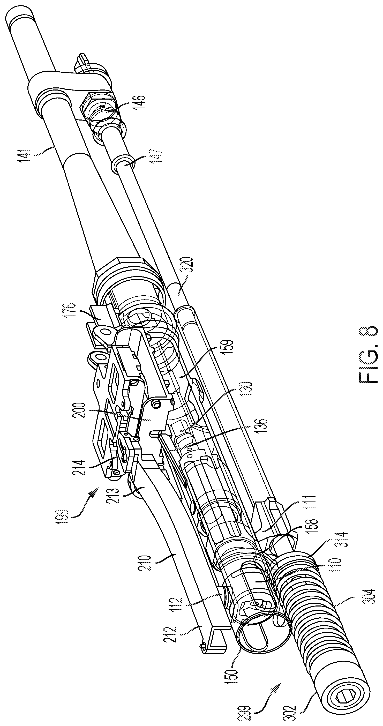 Patent US12092414 Figure 4 – Recoil assembly for a machine gun