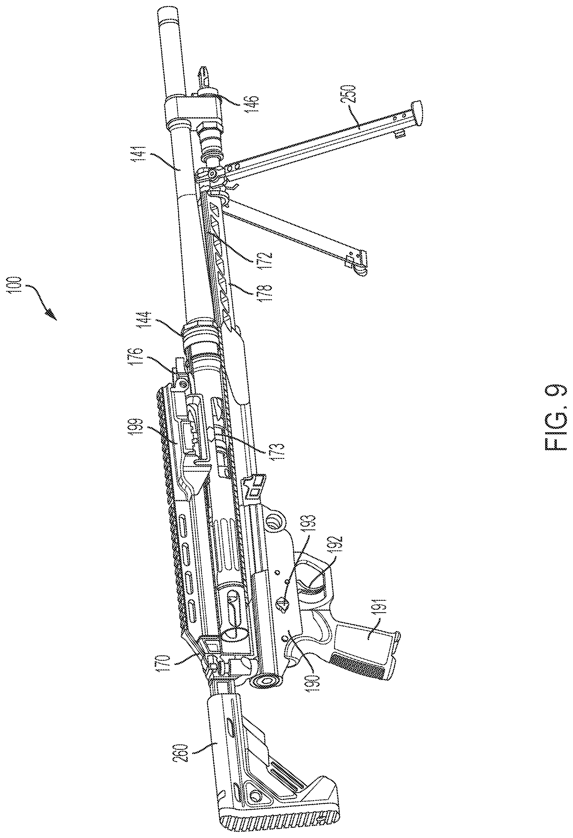 Patent US12092414 Figure 5 – Recoil assembly for a machine gun