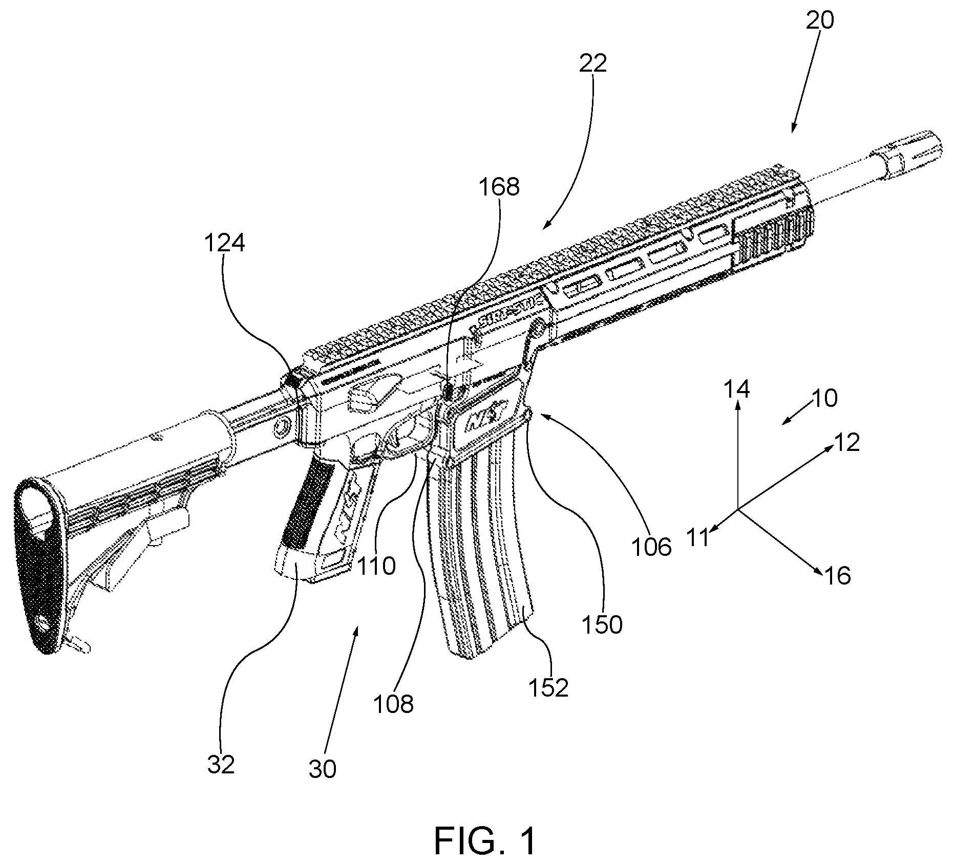 Patent US12092418 Figure 1 – Integrated pistol and rifle training method and apparatus
