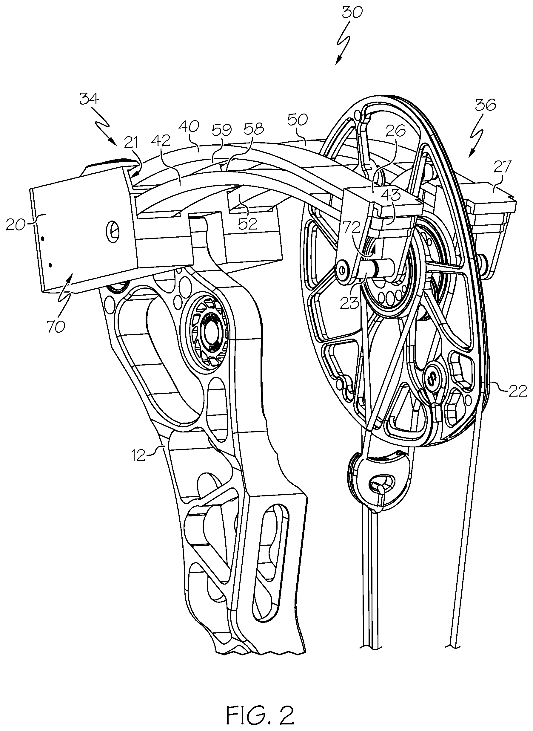 Patent US12092424 Figure 2 – Archery bow with stacked limbs