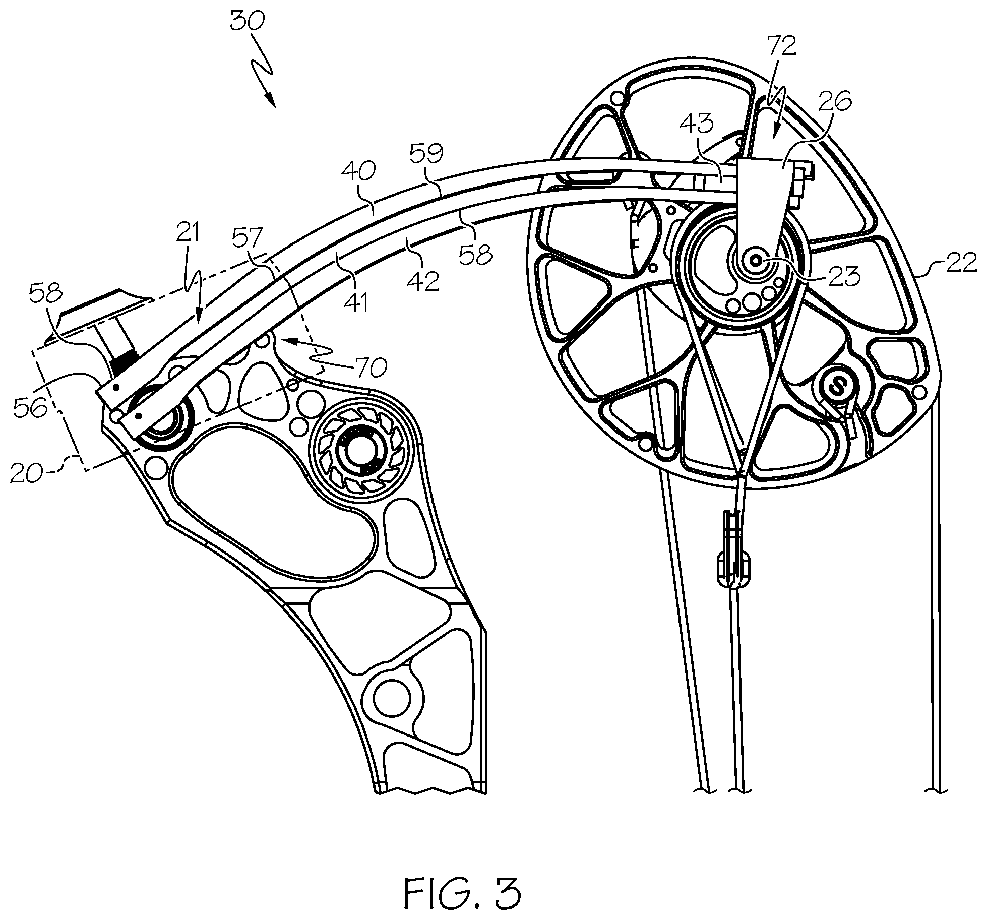 Patent US12092424 Figure 3 – Archery bow with stacked limbs