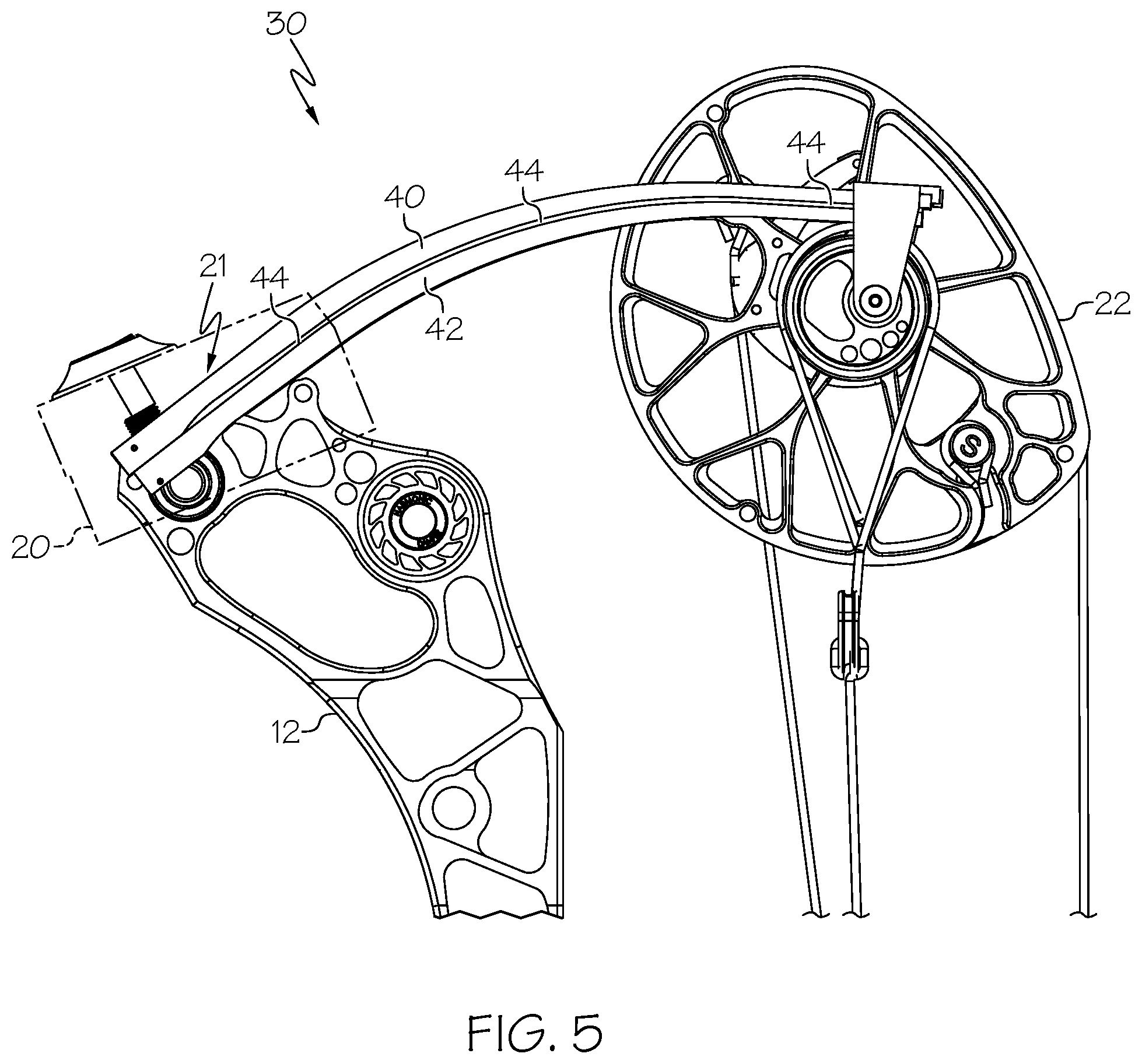 Patent US12092424 Figure 5 – Archery bow with stacked limbs