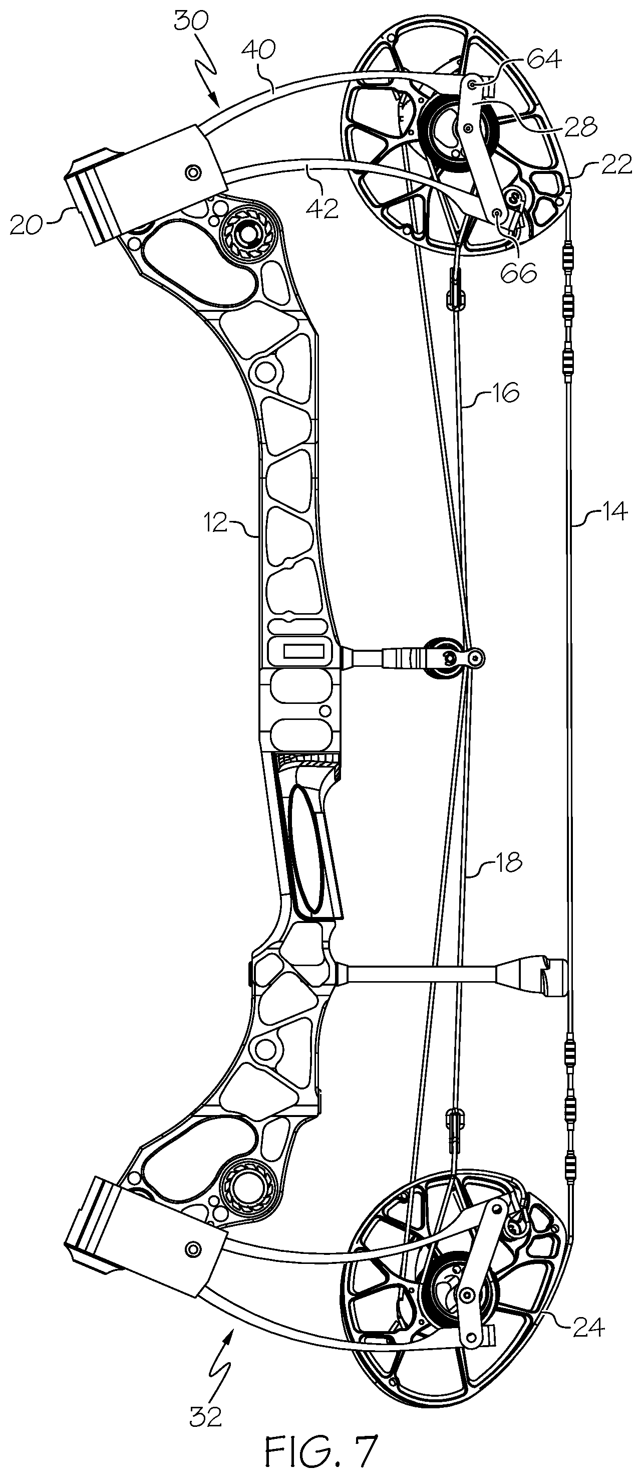 Patent US12092424 Figure 7 – Archery bow with stacked limbs