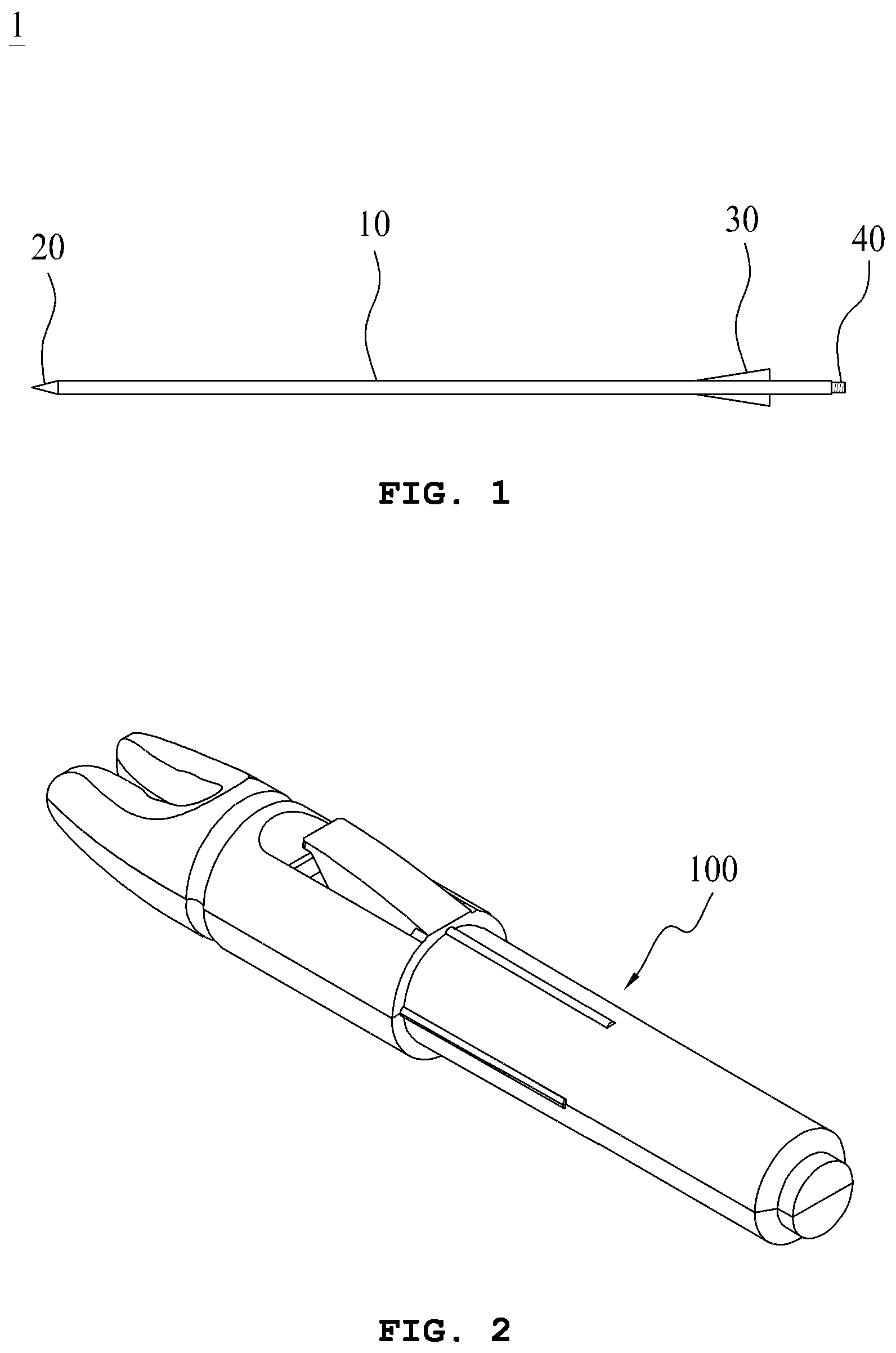 Patent US12092442 Figure 1 – Light-emitting nock for arrows