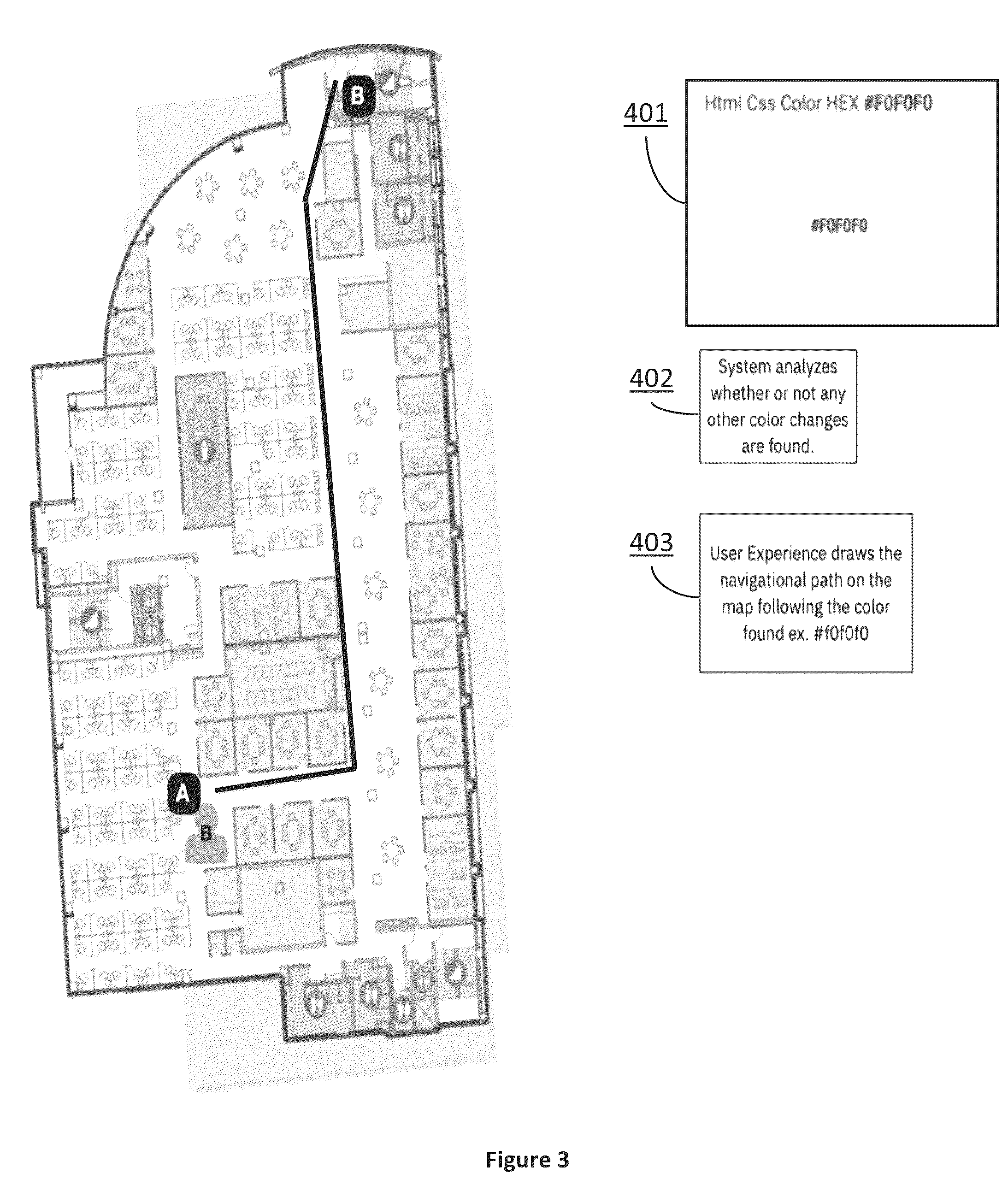 Patent US12092464 Figure 3 – Indoor navigational mapping through pixel color matching