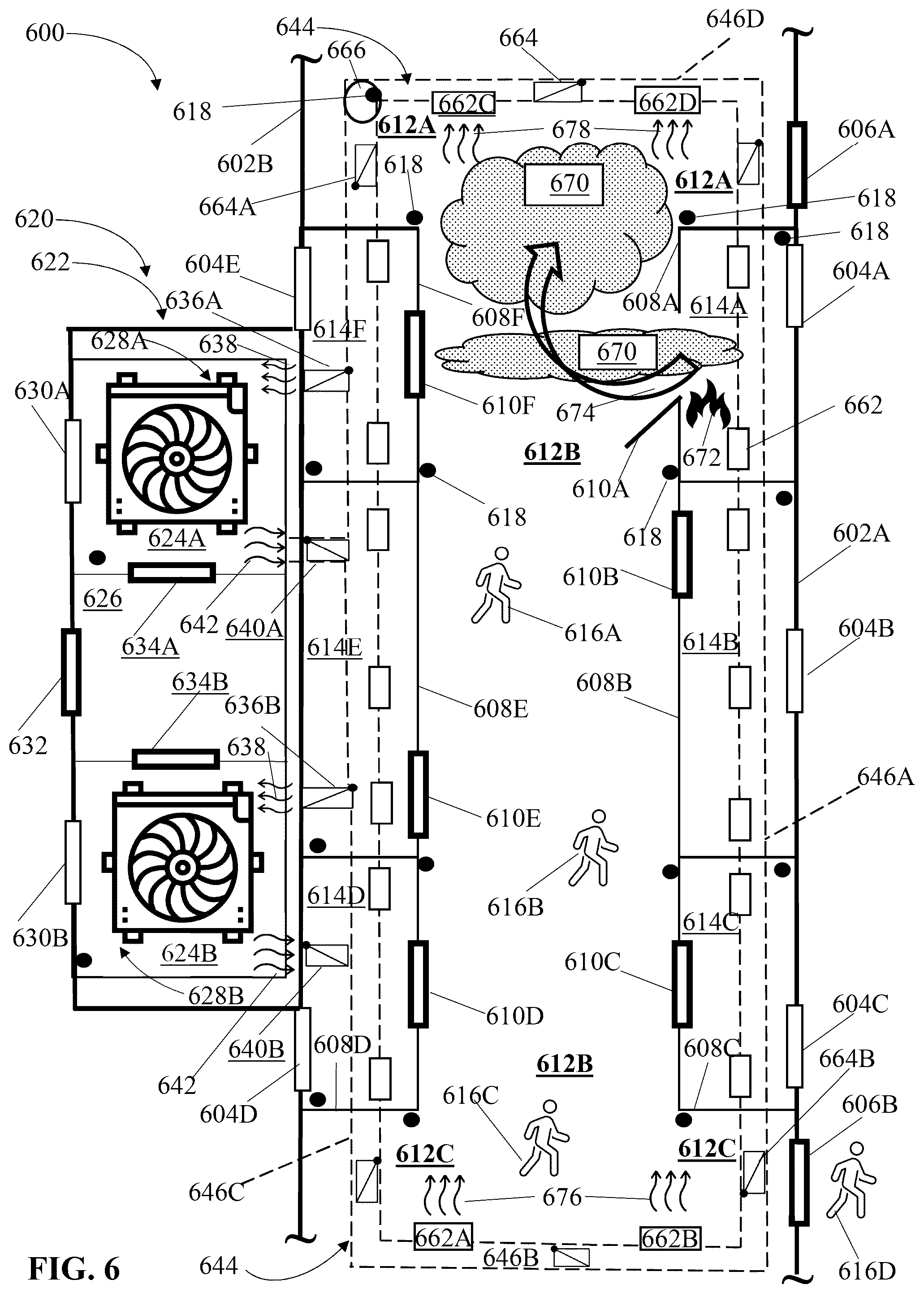 Patent US12092465 Figure 6 – Evacuation using digital twins