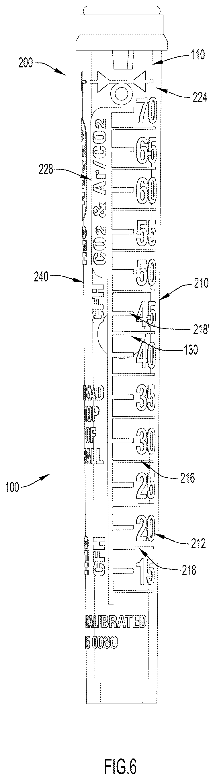 Patent US12092486 Figure 5 – Flow gauge and flow gauge scale assembly