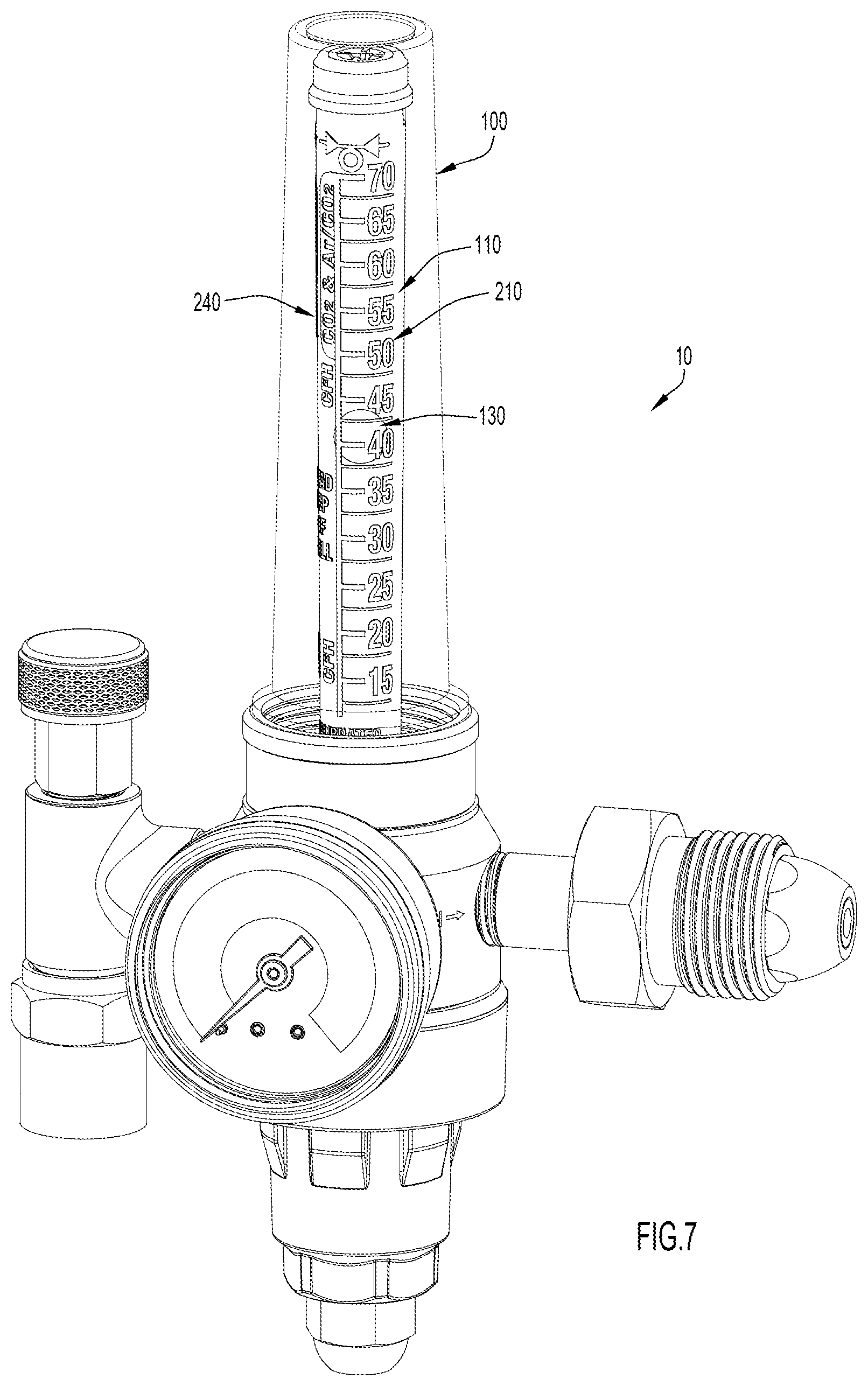 Patent US12092486 Figure 6 – Flow gauge and flow gauge scale assembly