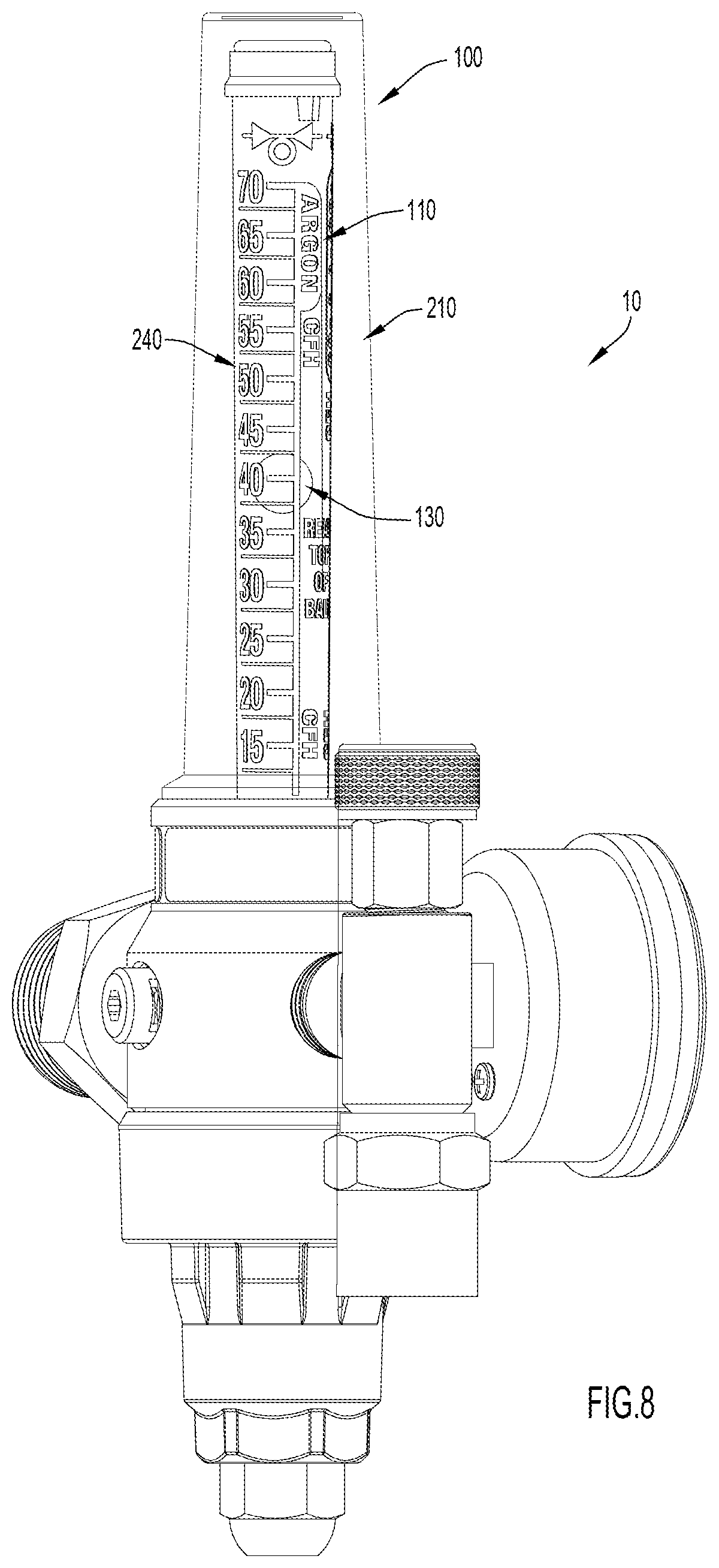 Patent US12092486 Figure 7 – Flow gauge and flow gauge scale assembly