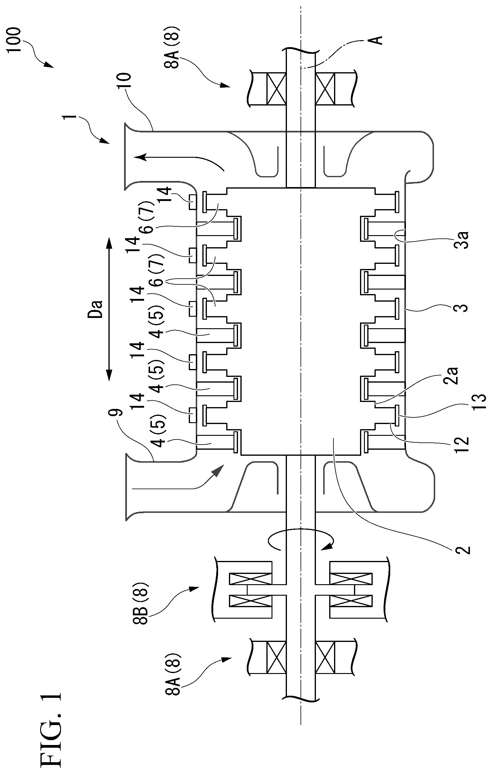 Patent US12092511 — Blade vibration monitoring device, blade vibration monitoring system, moving blade, and rotary machine — Figure 1