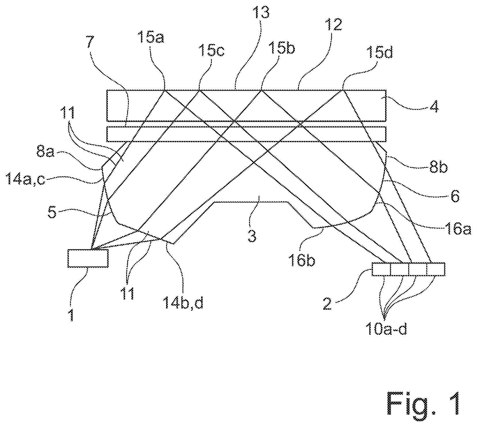 Patent US12092516 — Sensor apparatus for detecting the wetness of a window, particularly the window of a motor vehicle — Figure 1