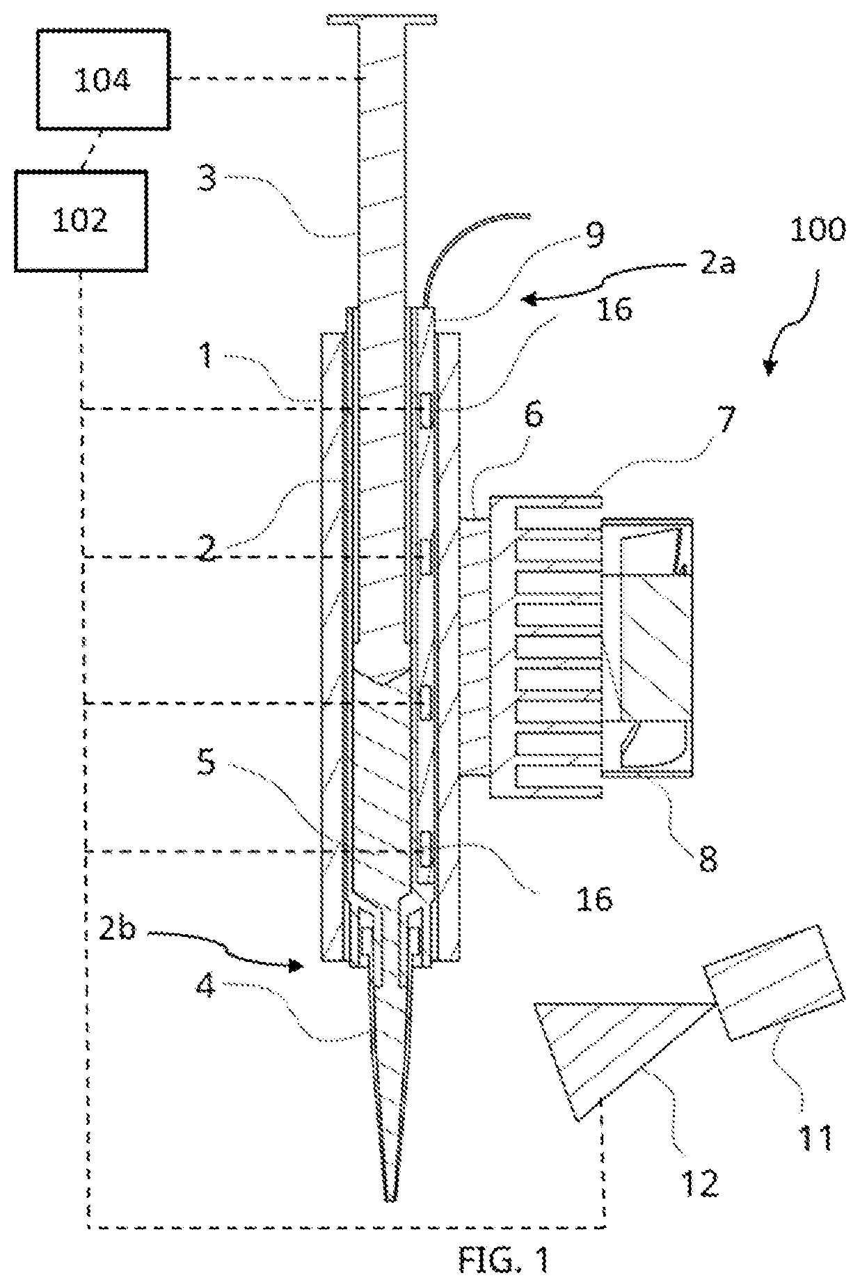 Patent US12092530 Figure 1 – Material cartridge arrangement for a dispensing system