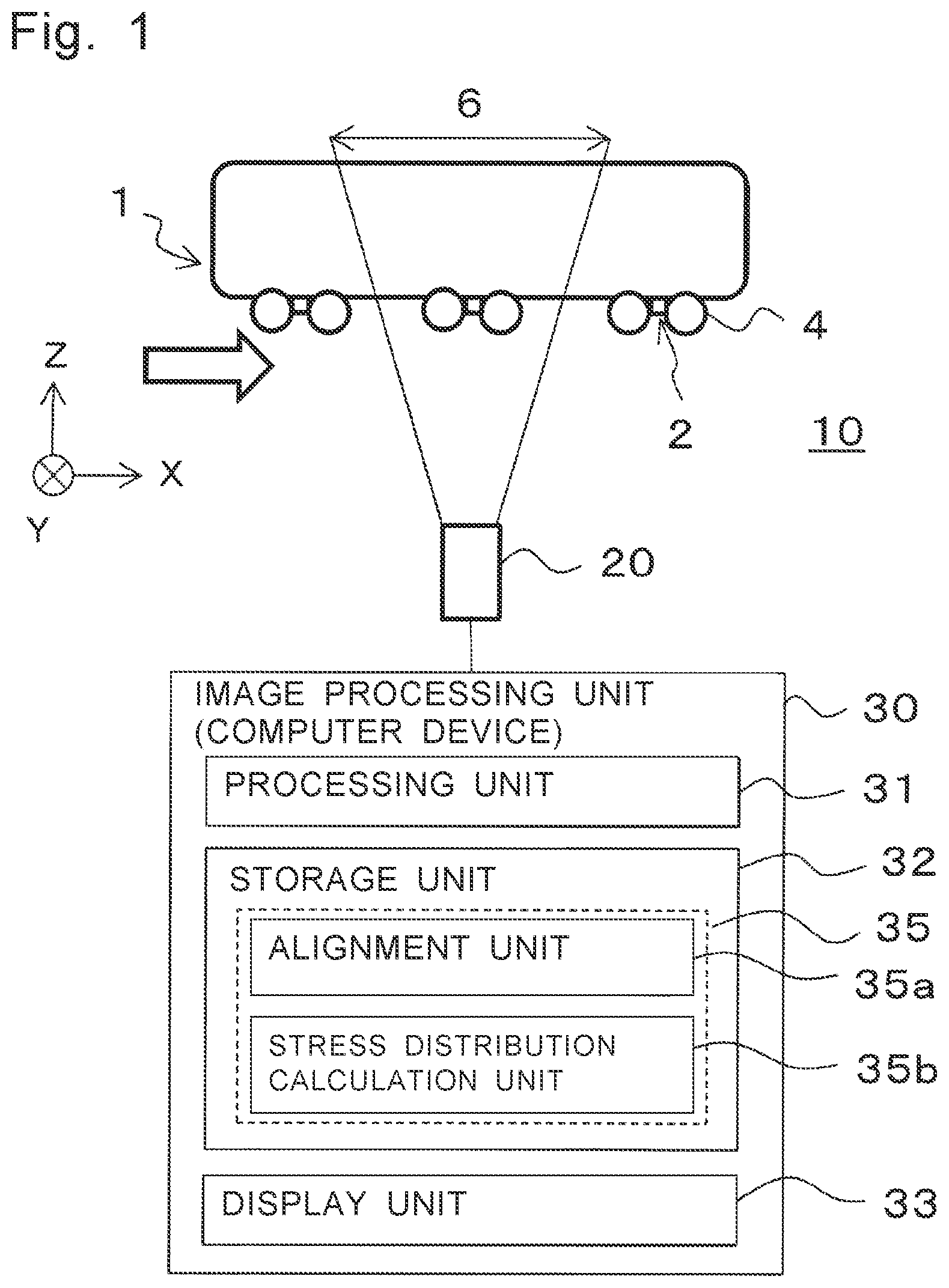 Patent US12092538 Figure 1 – Stress analysis device for moving body
