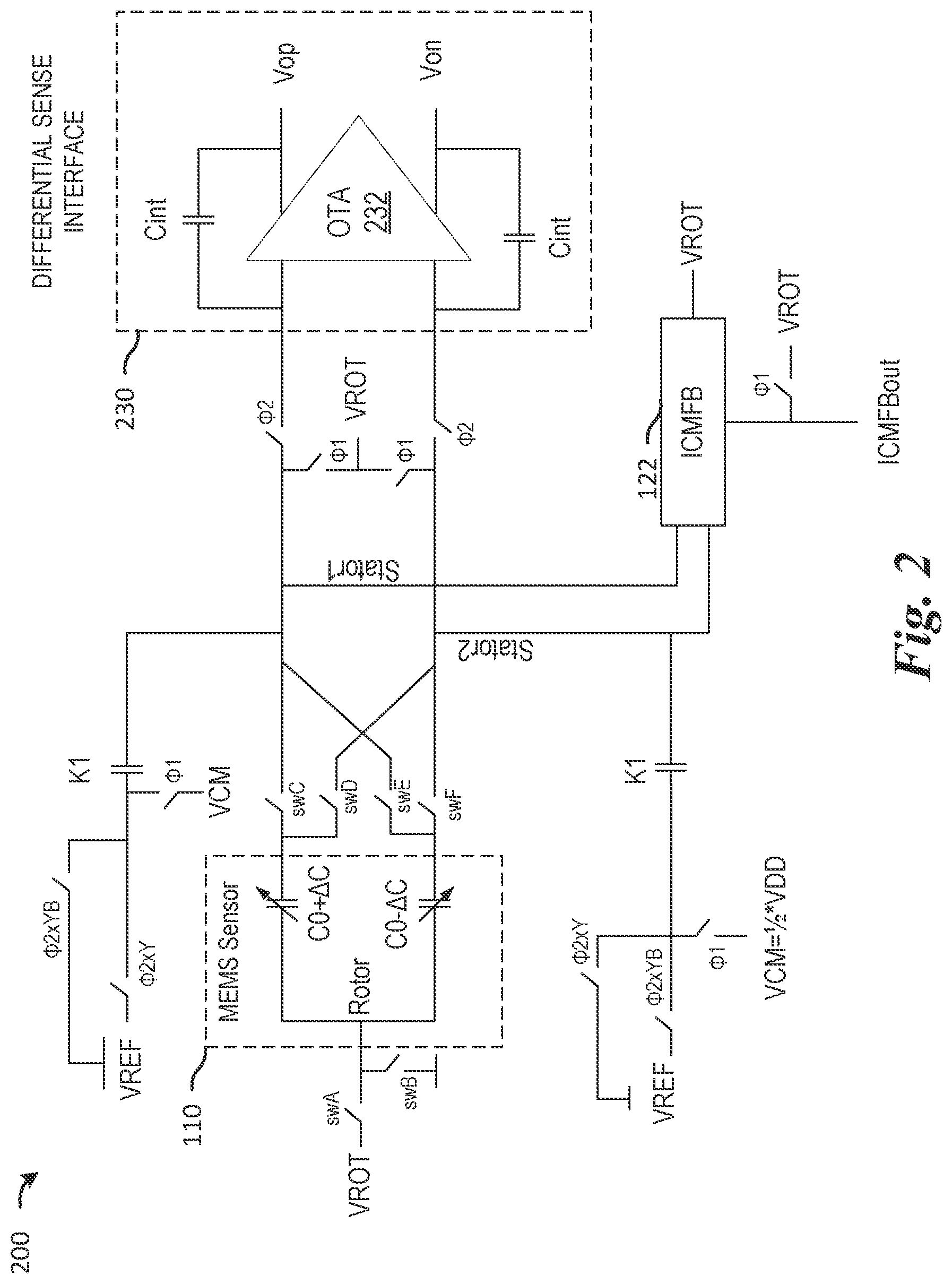 Patent US12092653 Figure 2 – Sensing an ICMFB output to detect functional state of a mems sensor