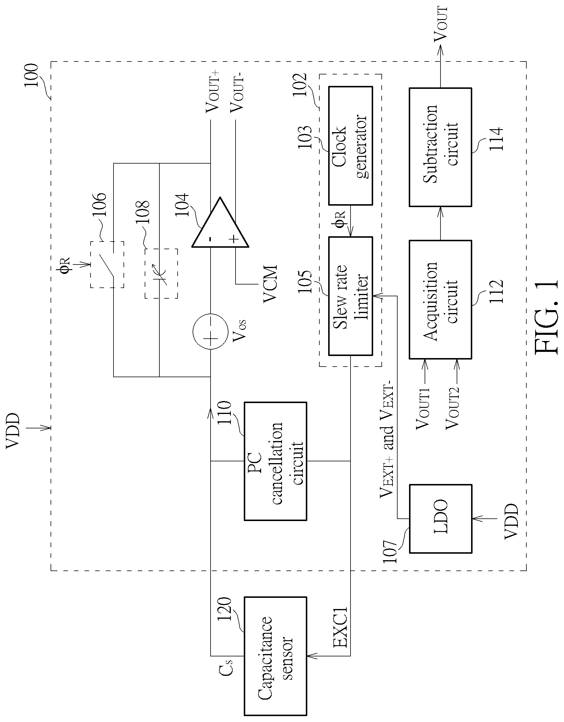 Patent US12092672 Figure 1 – Capacitance measurement circuit