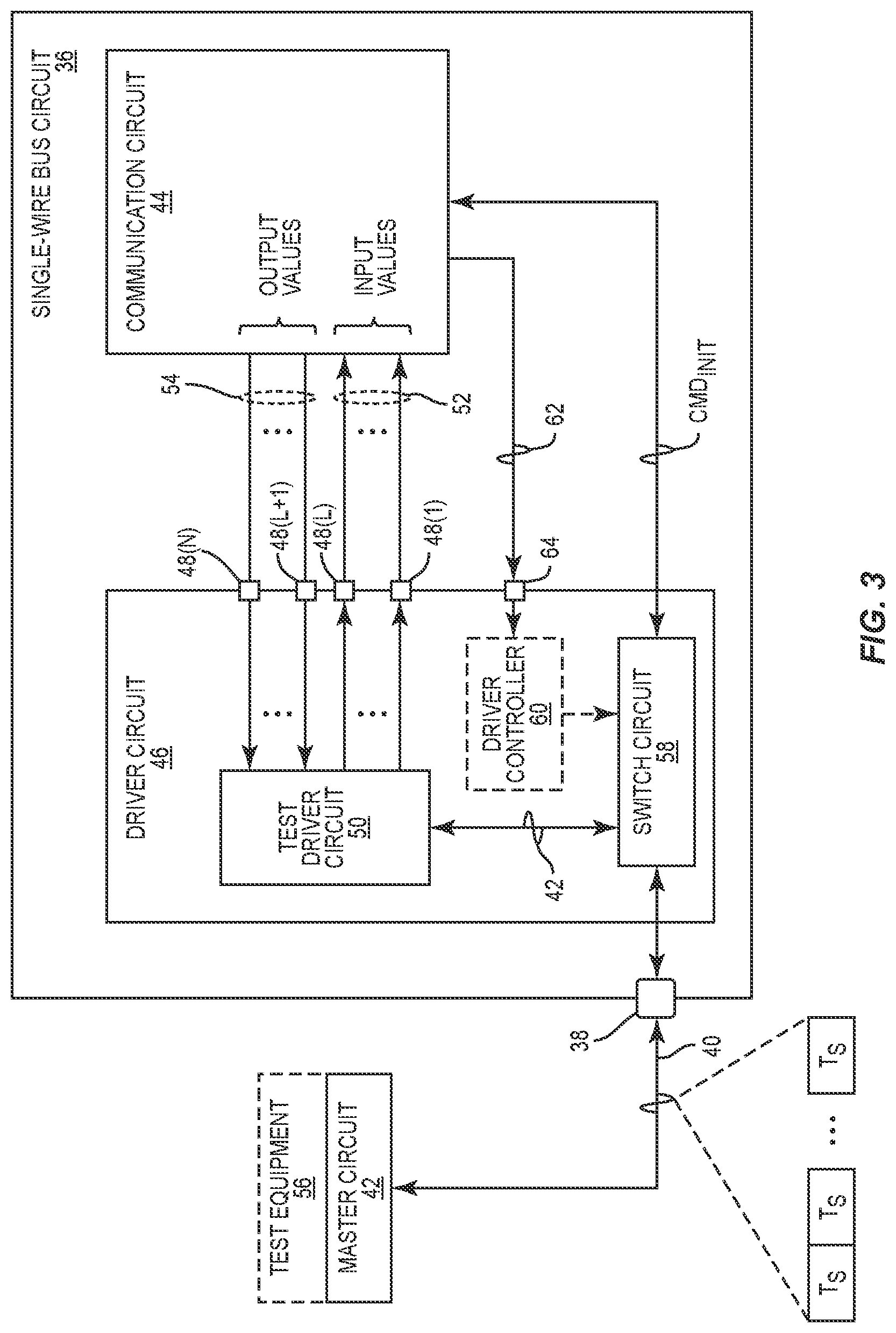 Patent US12092689 Figure 4 – Scan test in a single-wire bus circuit