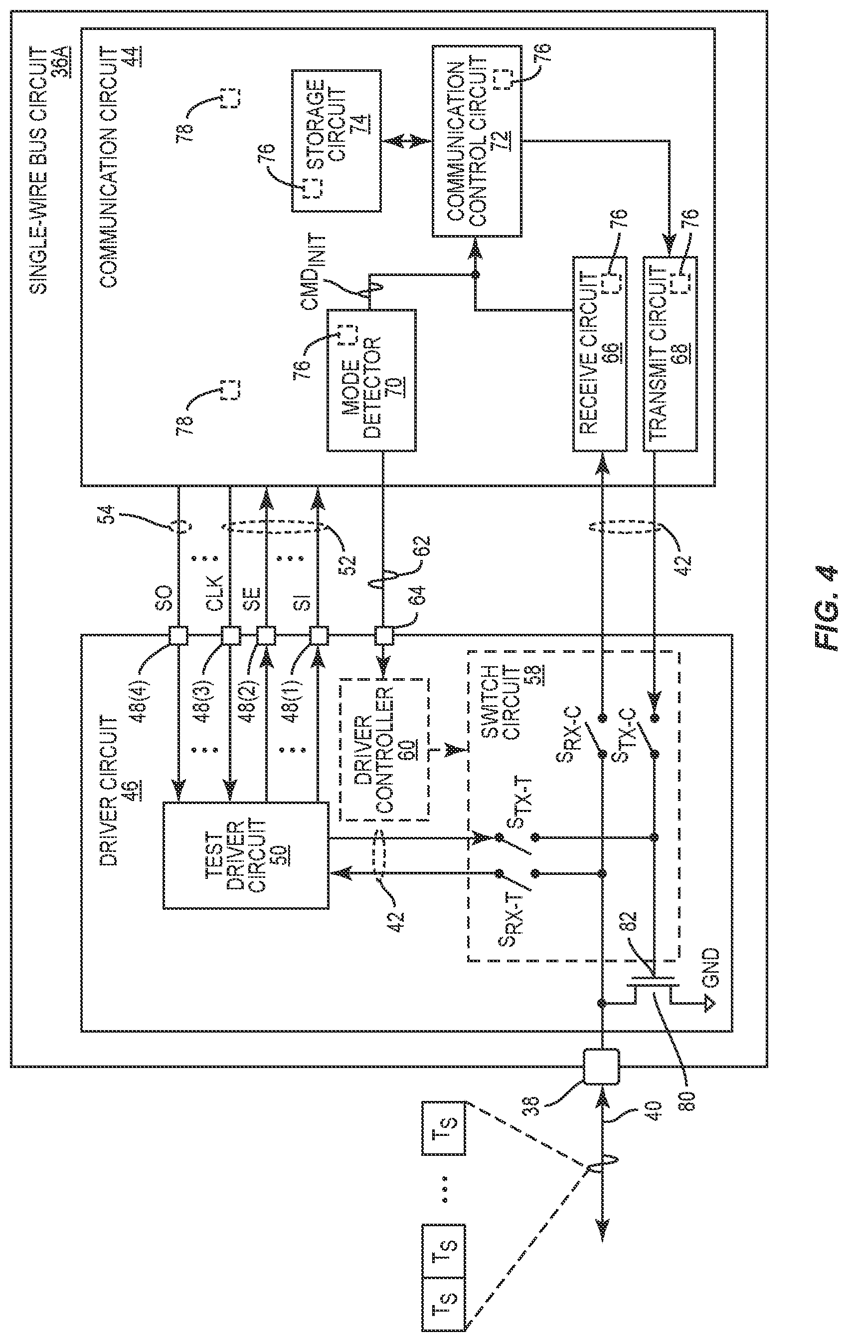 Patent US12092689 Figure 5 – Scan test in a single-wire bus circuit