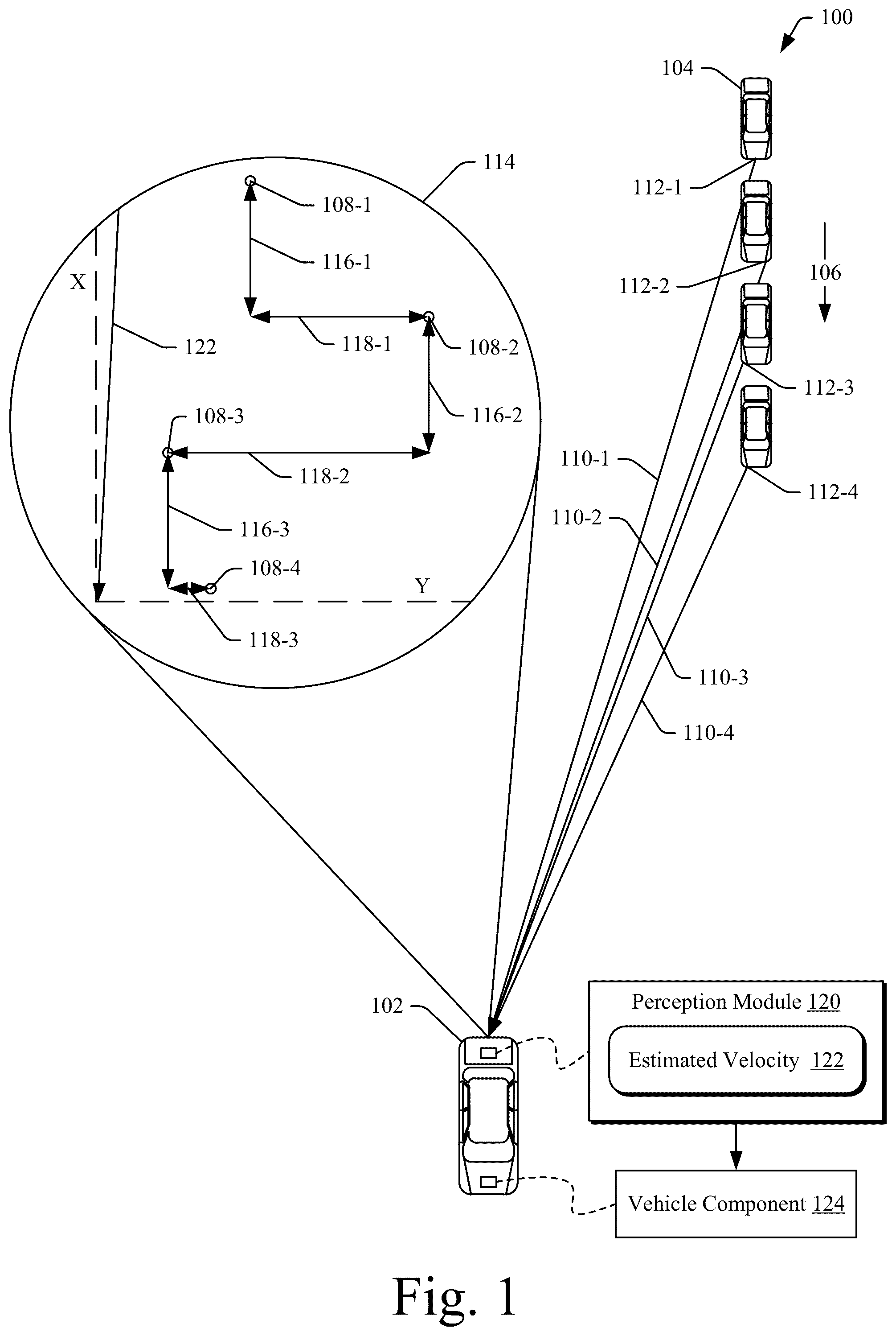 Patent US12092723 — Target-velocity estimation using position variance — Figure 1