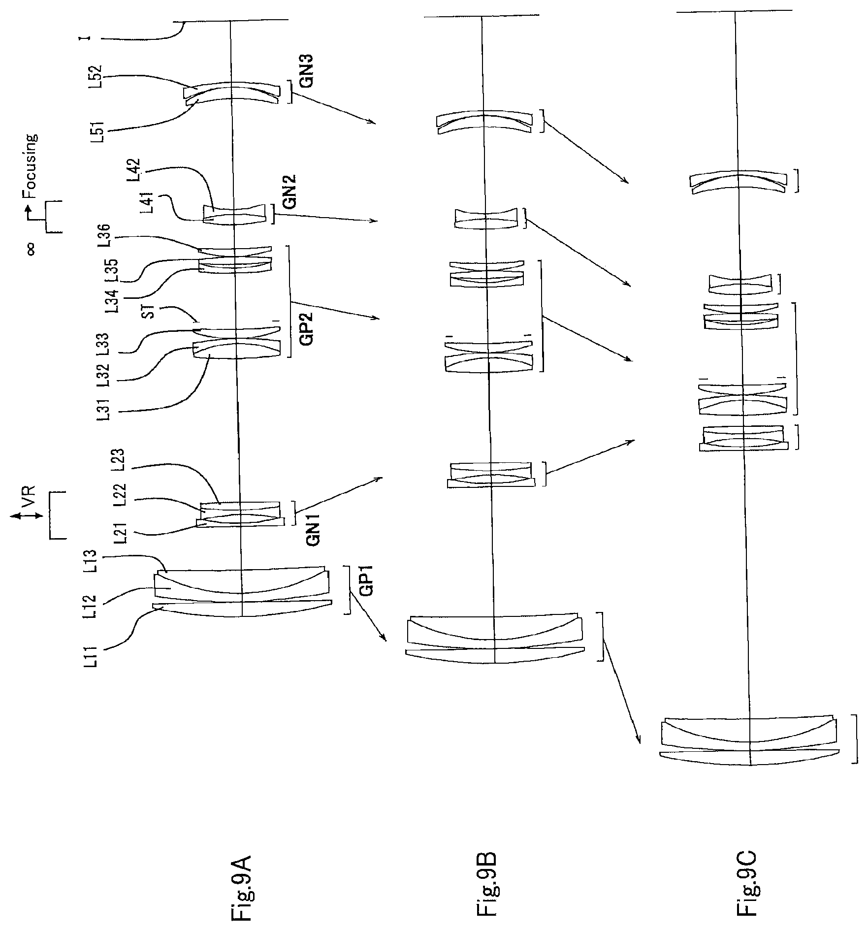 Patent US12092802 Figure 9 – Variable magnification optical system, optical equipment, and method for producing variable magnification optical system
