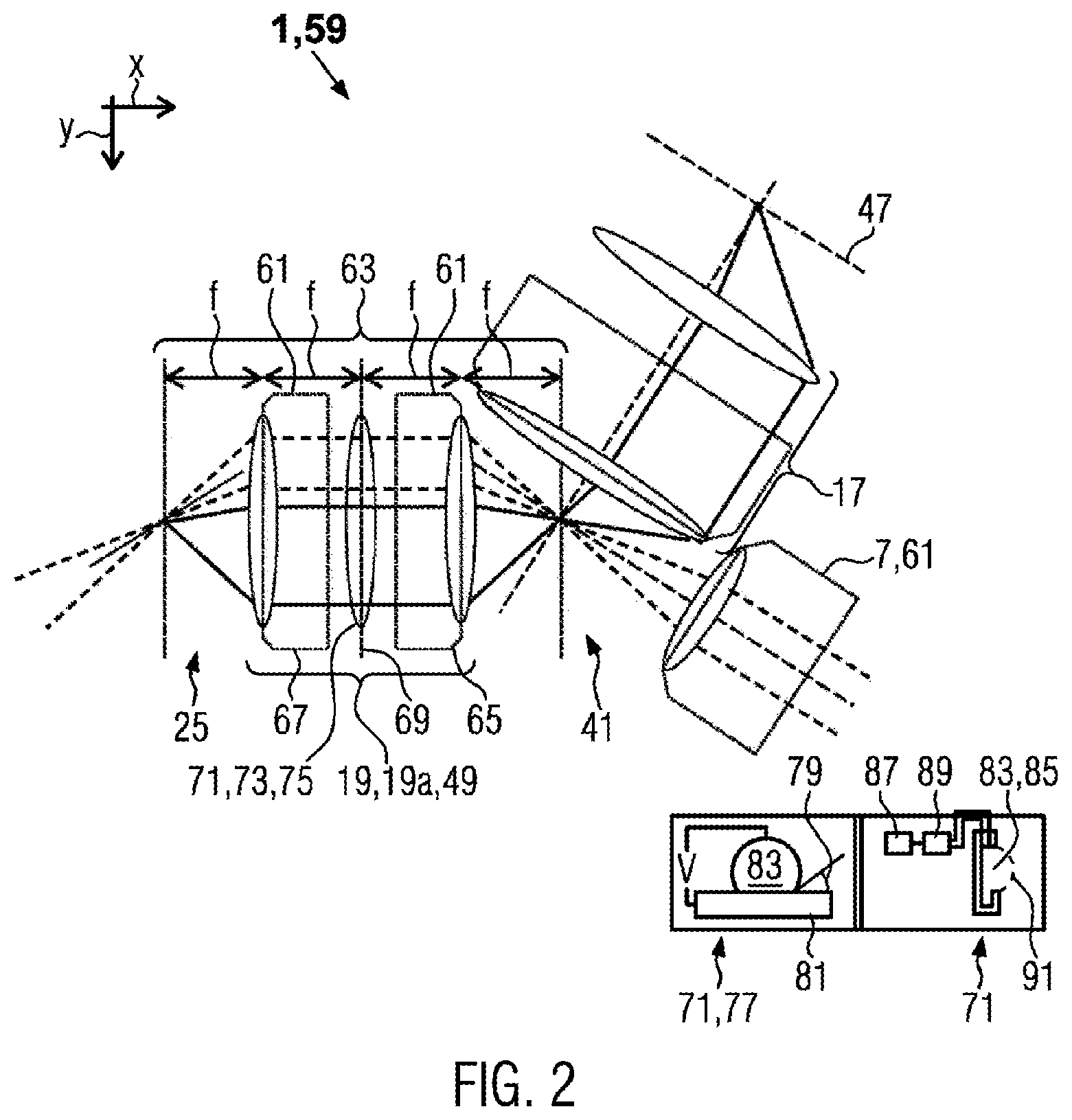 Patent US12092807 Figure 2 – Optical system with a tilted illumination plane and method for illuminating a sample volume in an optical system with a tilted illumination plane