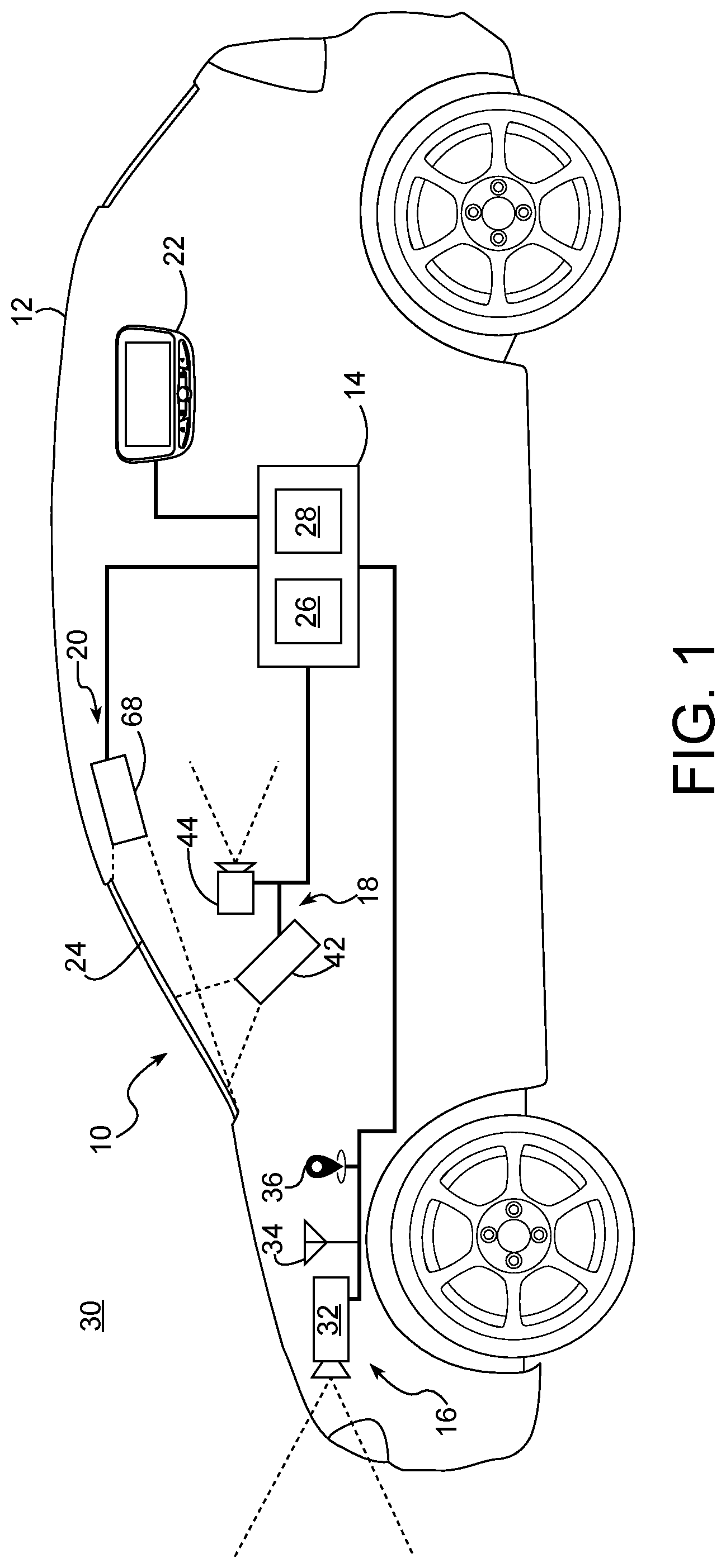 Patent US12092816 Figure 1 – Augmenting roadway markings and traffic signs for occupant awareness