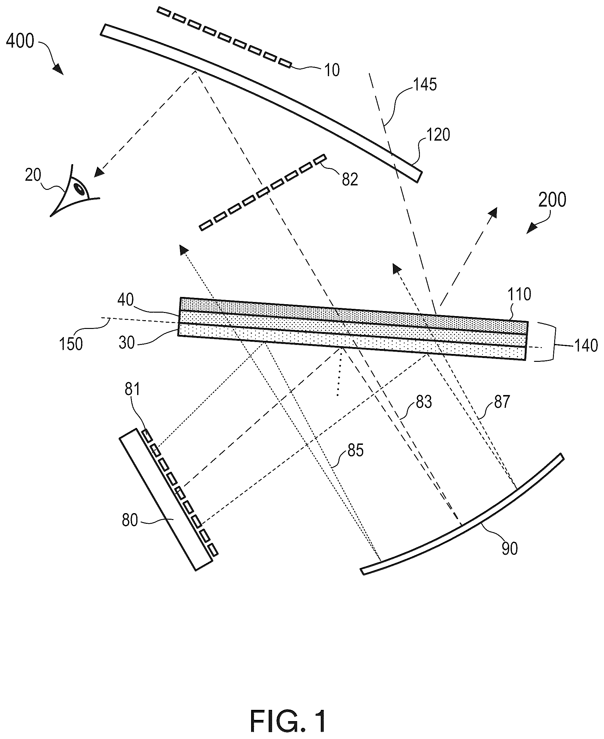 Patent US12092838 Figure 1 – Polarization beam splitter and hot mirror for heads up display