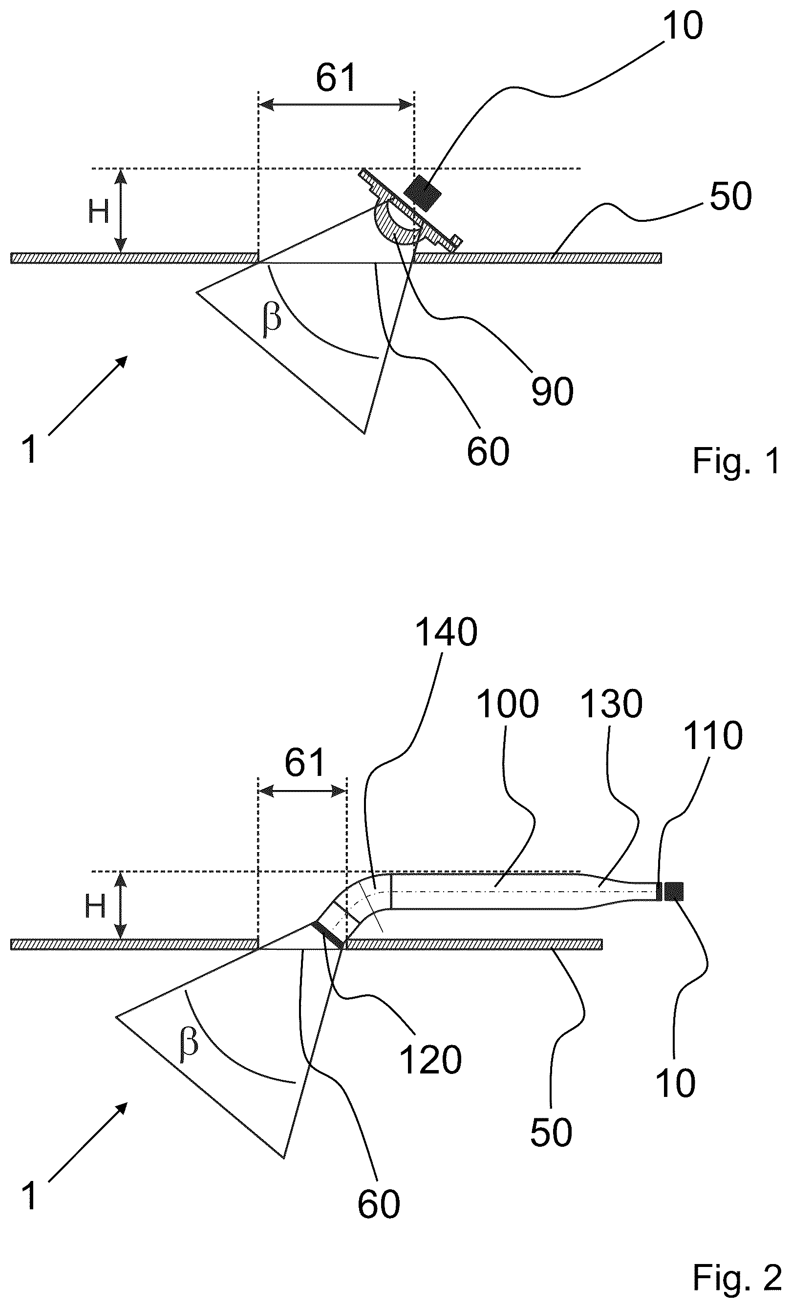 Patent US12092851 Figure 1 – Lighting device with a plurality of light guiding elements with increasing cross-sectional area to reduce divergency