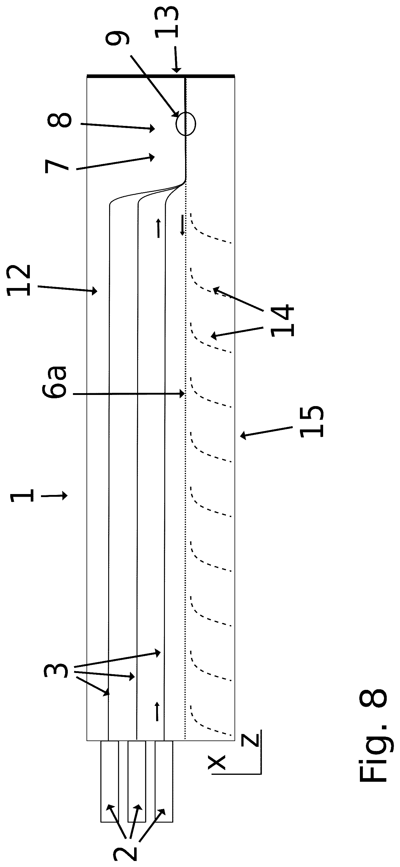 Patent US12092852 Figure 8 – Optical device having fan-out waveguides and bus waveguide