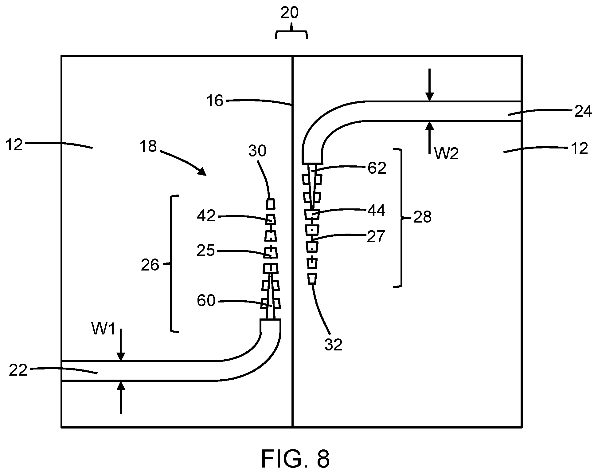Patent US12092868 Figure 5 – Photonics chips with reticle stitching by side-by-side tapered sections