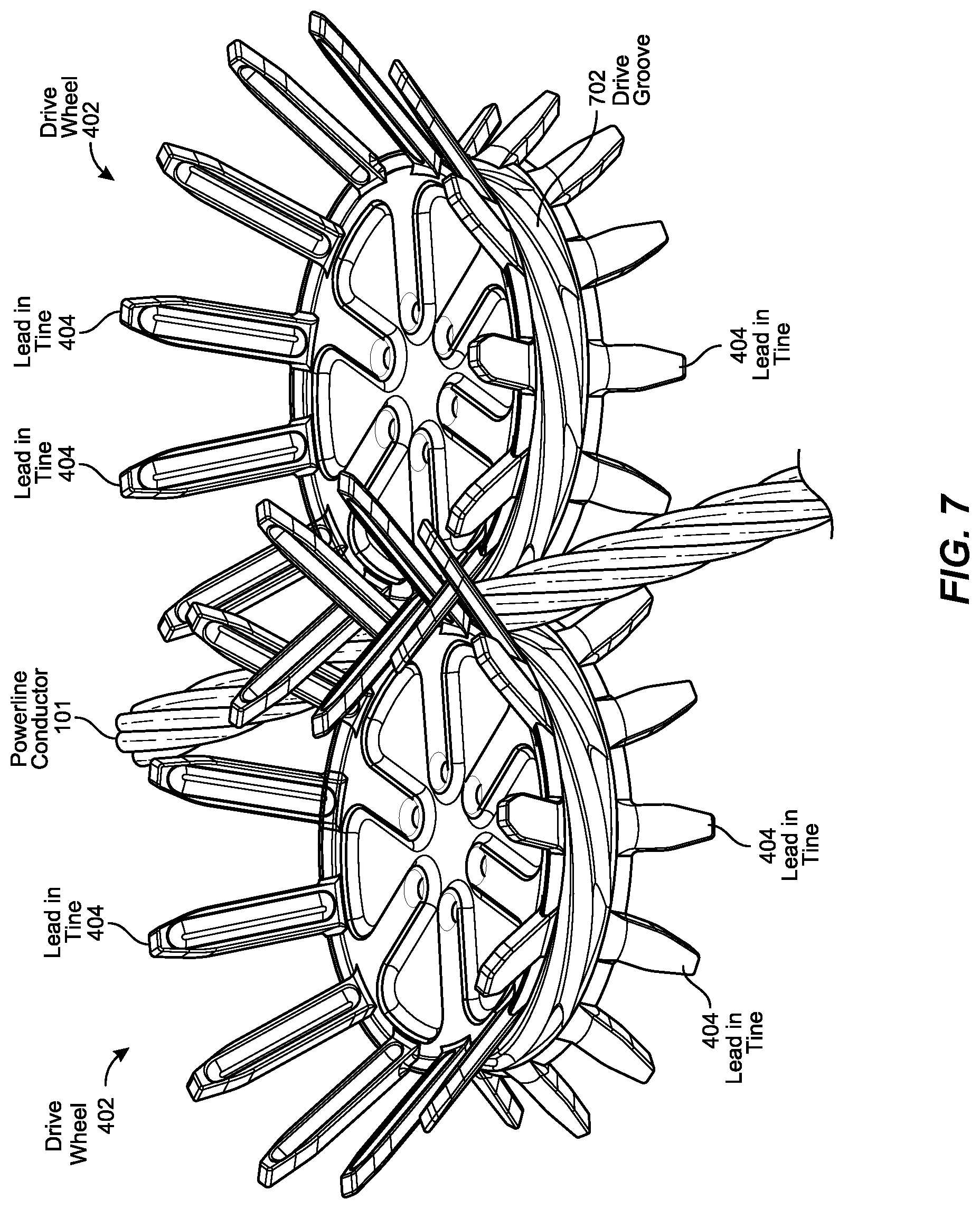 Patent US12092889 Figure 7 – Systems and methods for installing fiber optic cable onto a powerline conductor