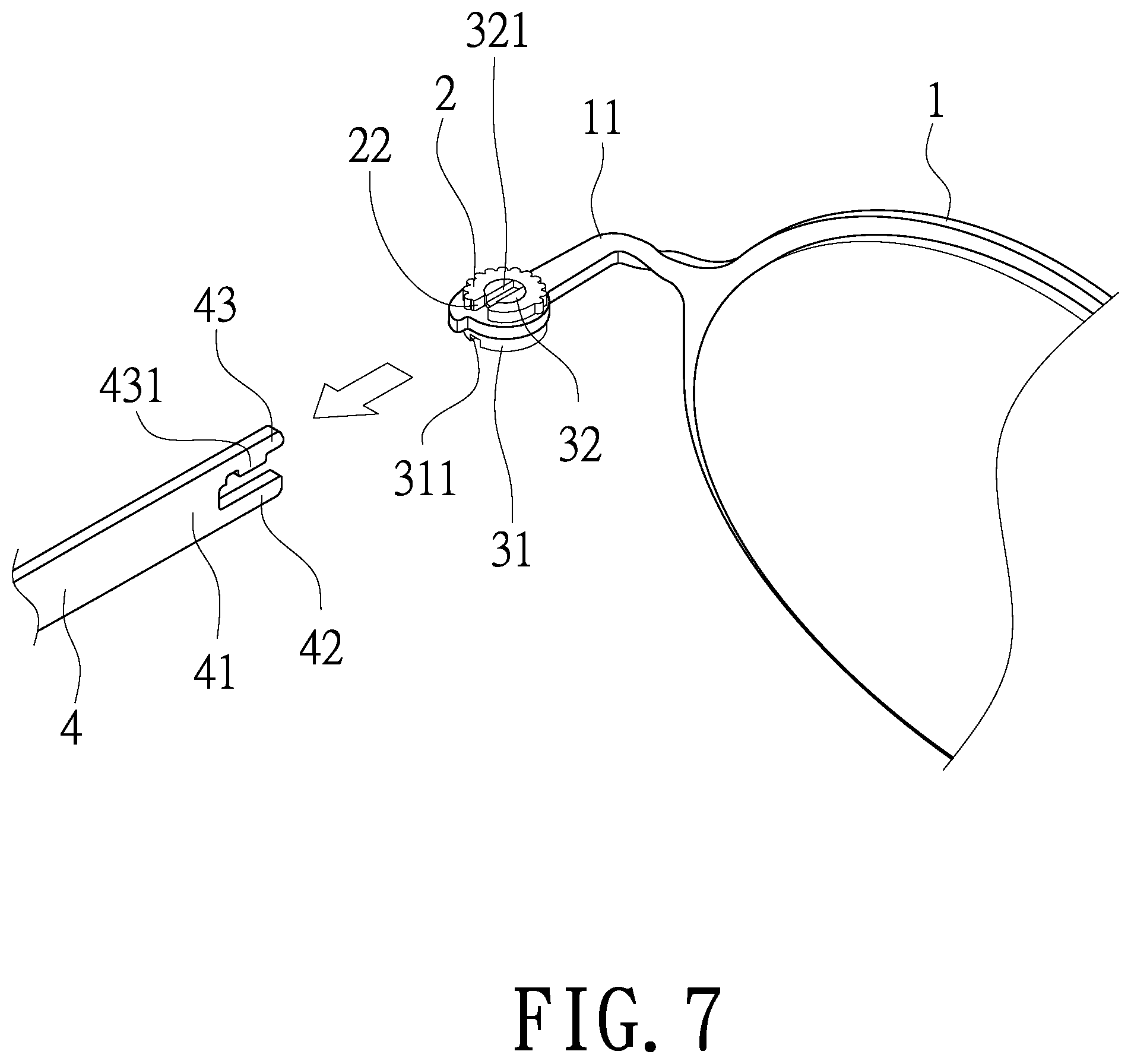 Patent US12092901 Figure 7 – Eyeglasses assembly structure