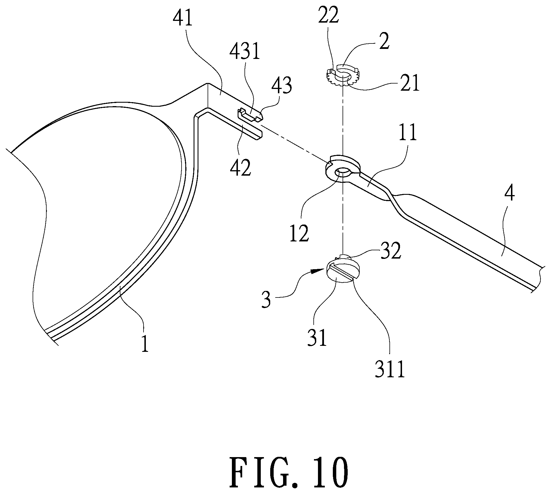 Patent US12092901 Figure 10 – Eyeglasses assembly structure
