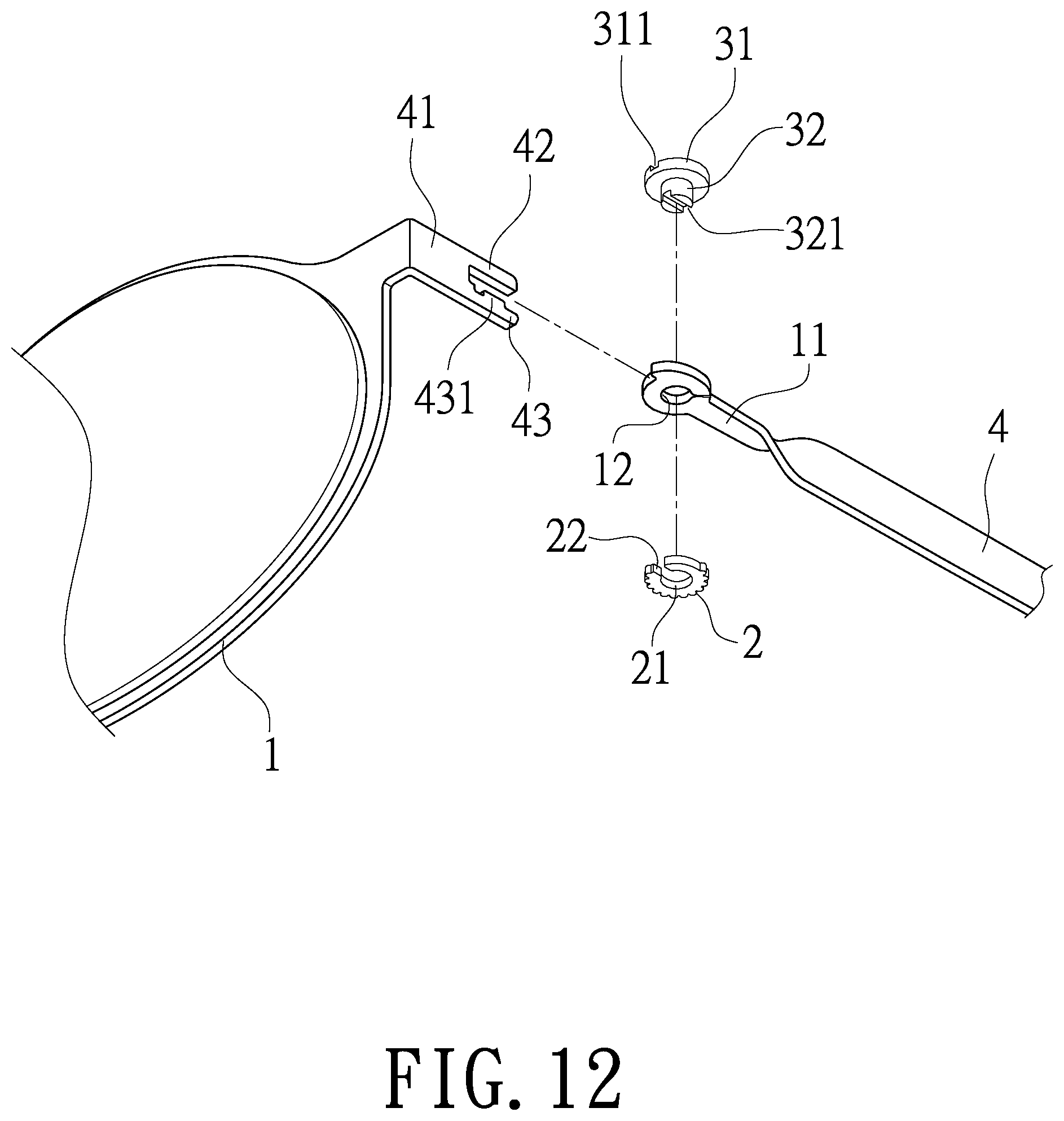 Patent US12092901 Figure 12 – Eyeglasses assembly structure