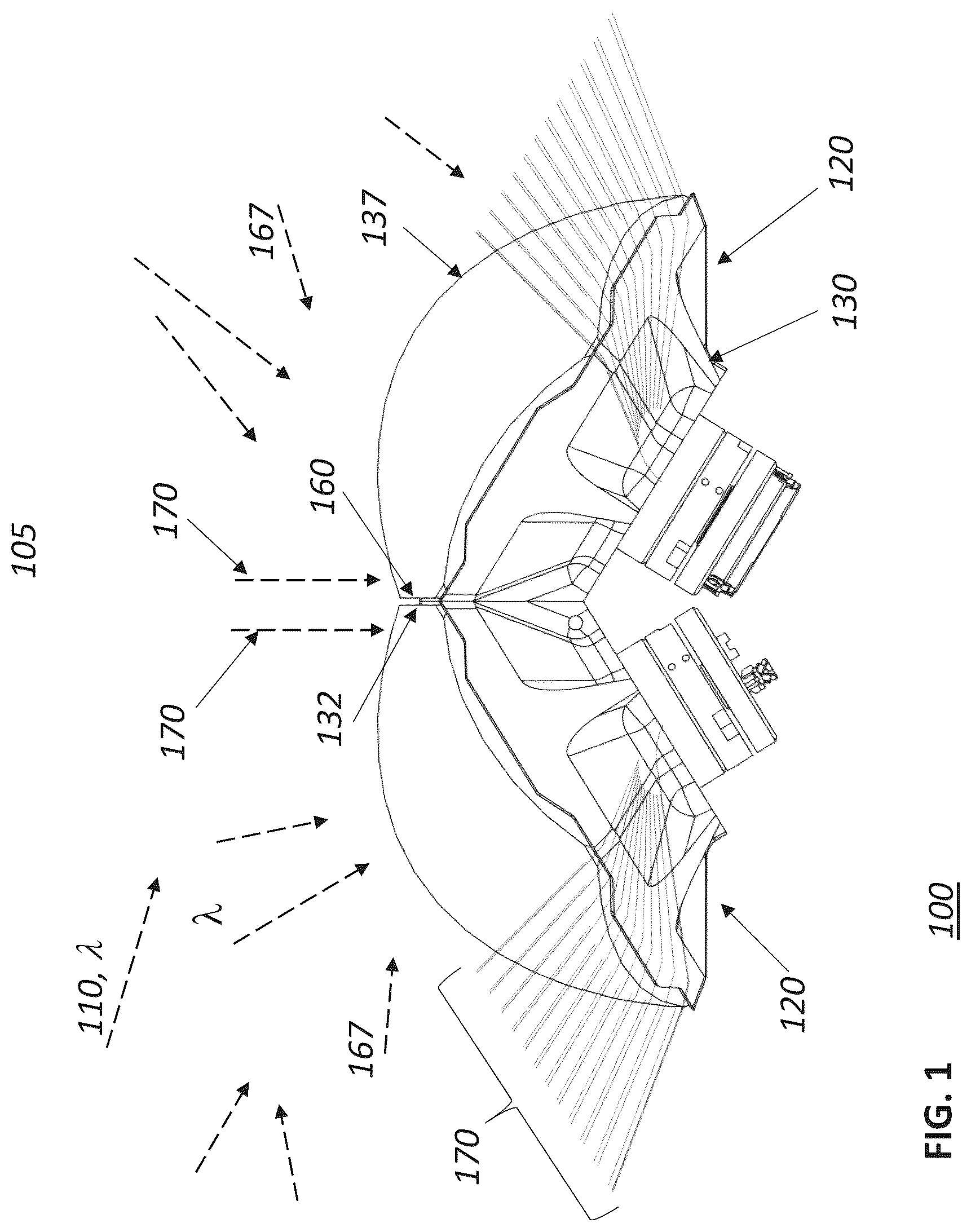 Patent US12092948 Figure 1 – Low parallax imaging system with an internal space frame