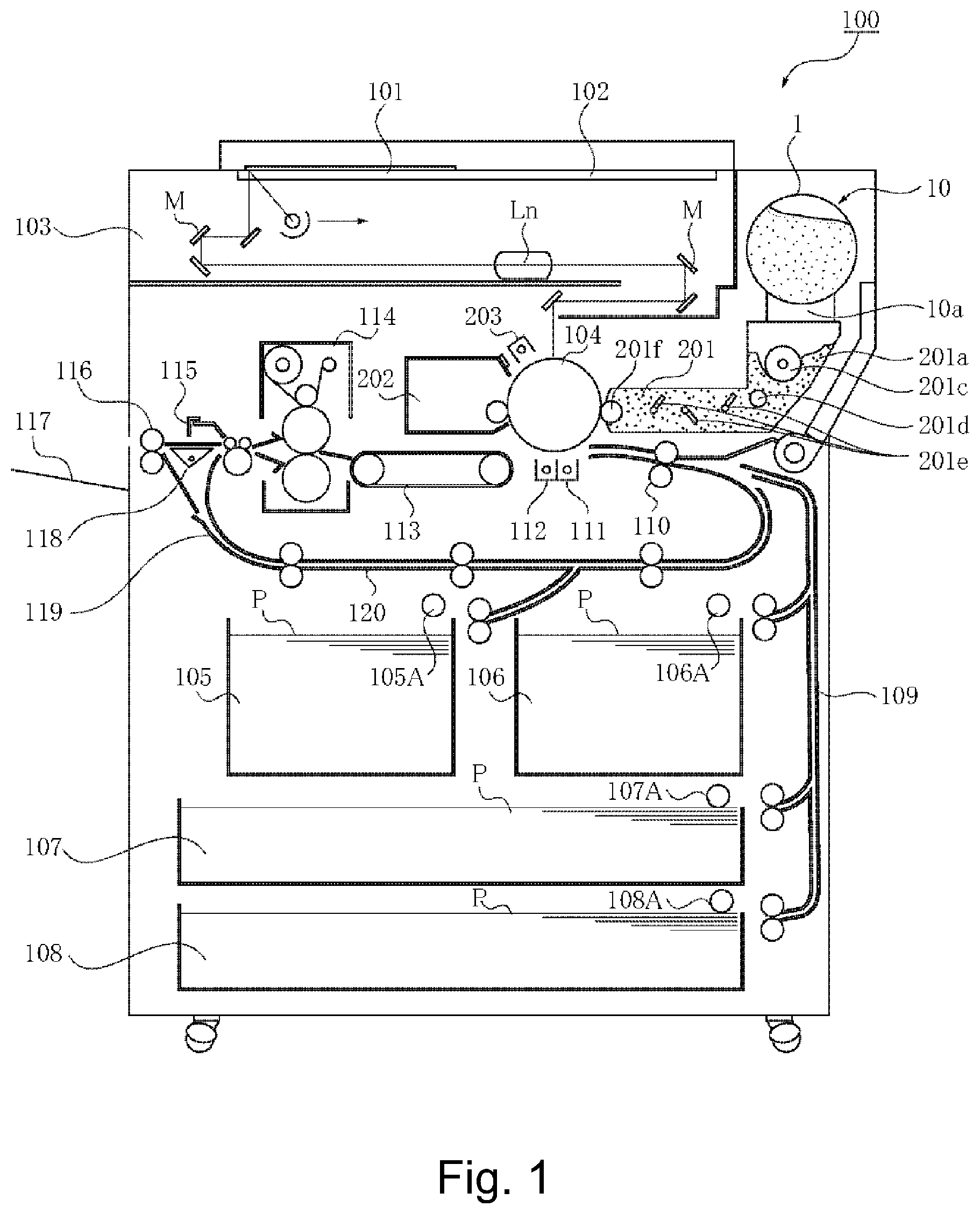 Patent US12092972 Figure 1 – Developer supply container and developer supplying system